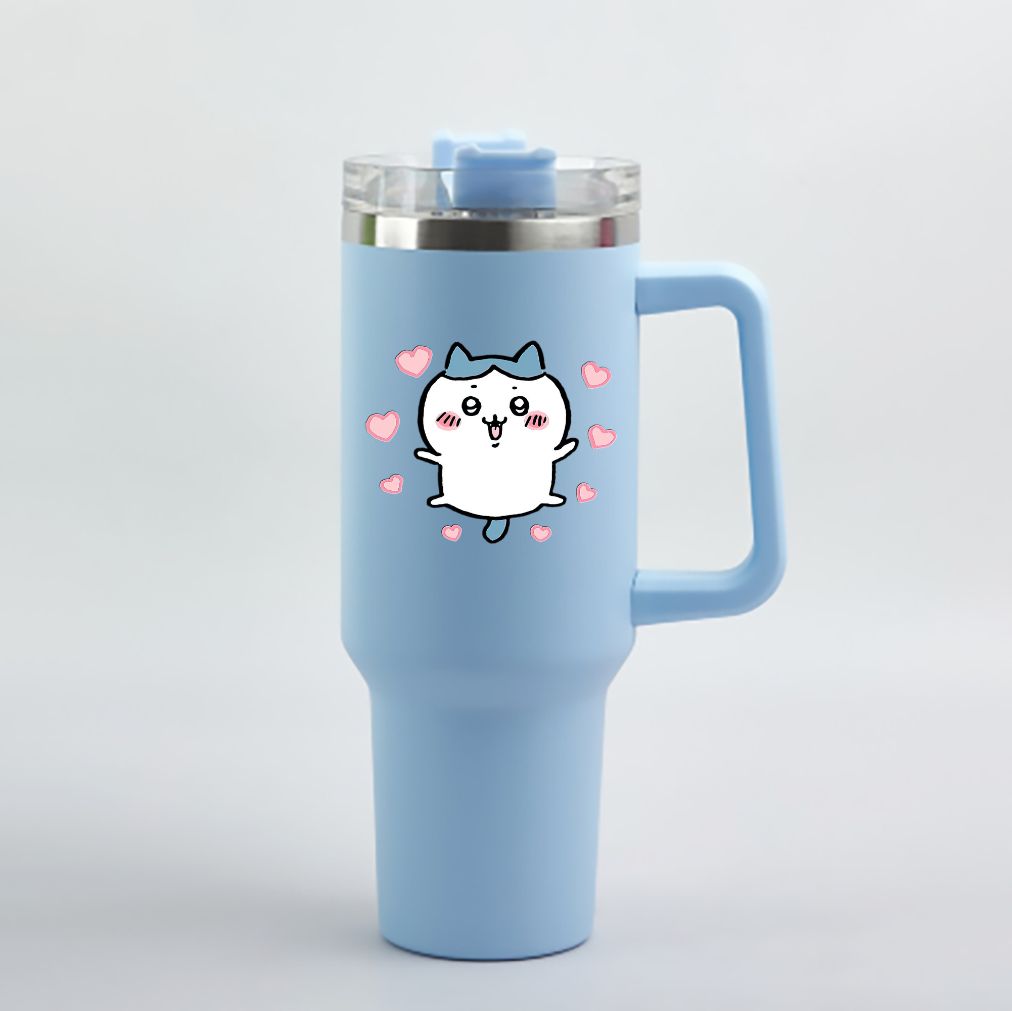 （画像用） ちいかわ ハチワレ Chii-kawa hachiware 1200mL車用タンブラー - クリスタルステッカー（プラスチックストロー付き）