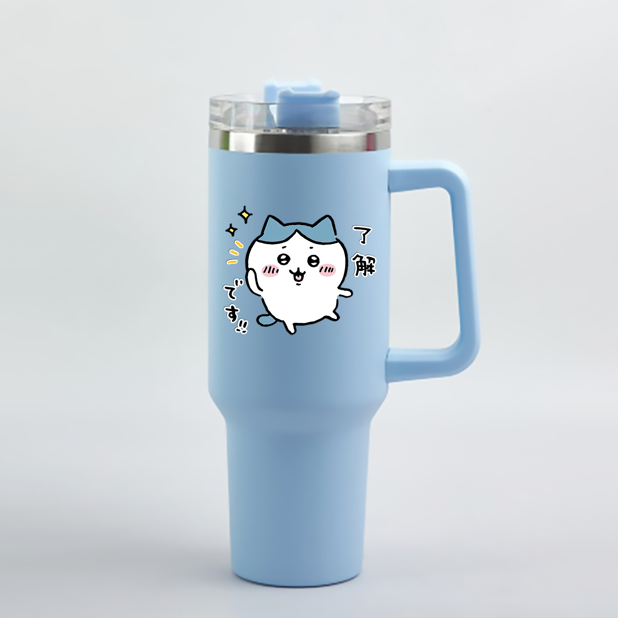 （画像用） ちいかわ ハチワレ Chii-kawa hachiware 1200mL車用タンブラー - クリスタルステッカー（プラスチックストロー付き）