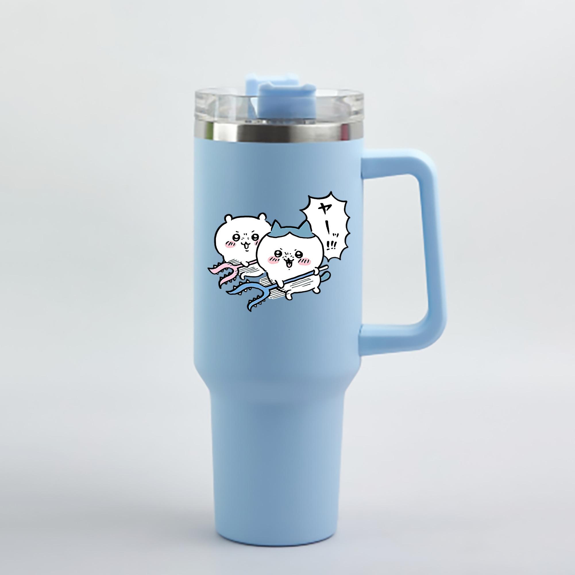 （画像用） ちいかわ ハチワレ Chii-kawa hachiware 1200mL車用タンブラー - クリスタルステッカー（プラスチックストロー付き）