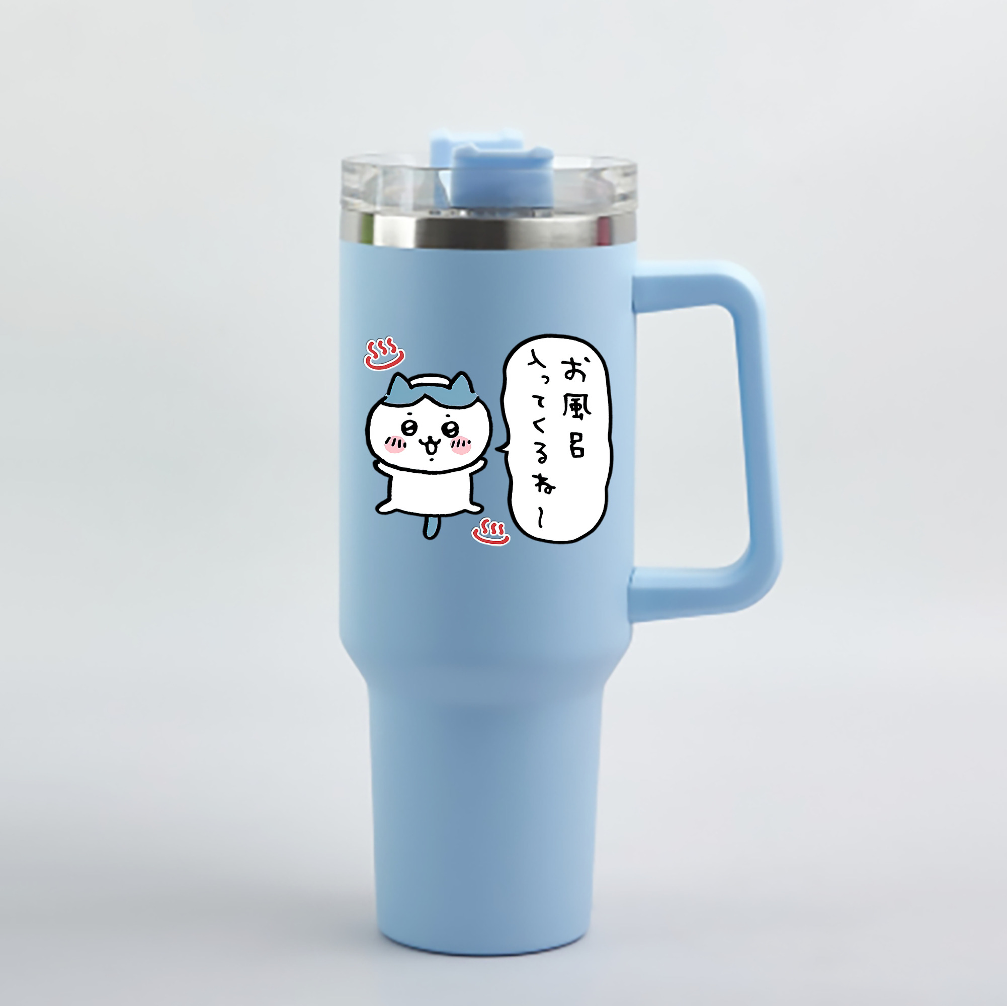 （画像用） ちいかわ ハチワレ Chii-kawa hachiware 1200mL車用タンブラー - クリスタルステッカー（プラスチックストロー付き）