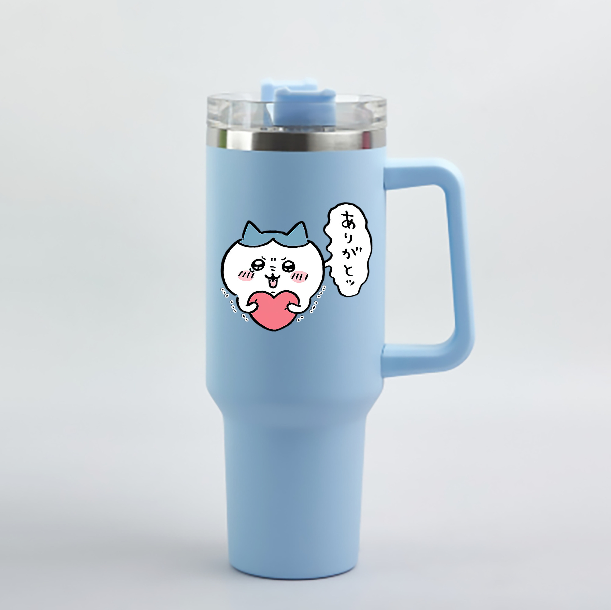 （画像用） ちいかわ ハチワレ Chii-kawa hachiware 1200mL車用タンブラー - クリスタルステッカー（プラスチックストロー付き）