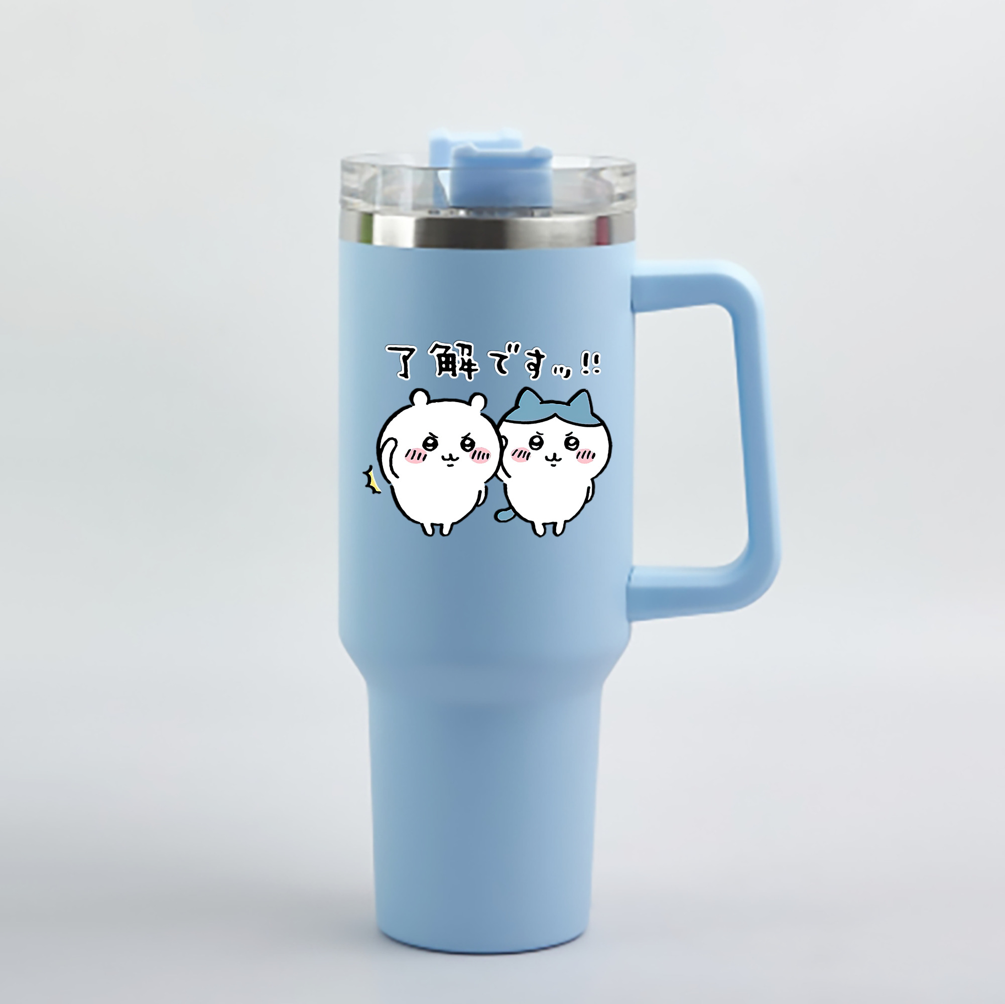 （画像用） ちいかわ ハチワレ Chii-kawa hachiware 1200mL車用タンブラー - クリスタルステッカー（プラスチックストロー付き）