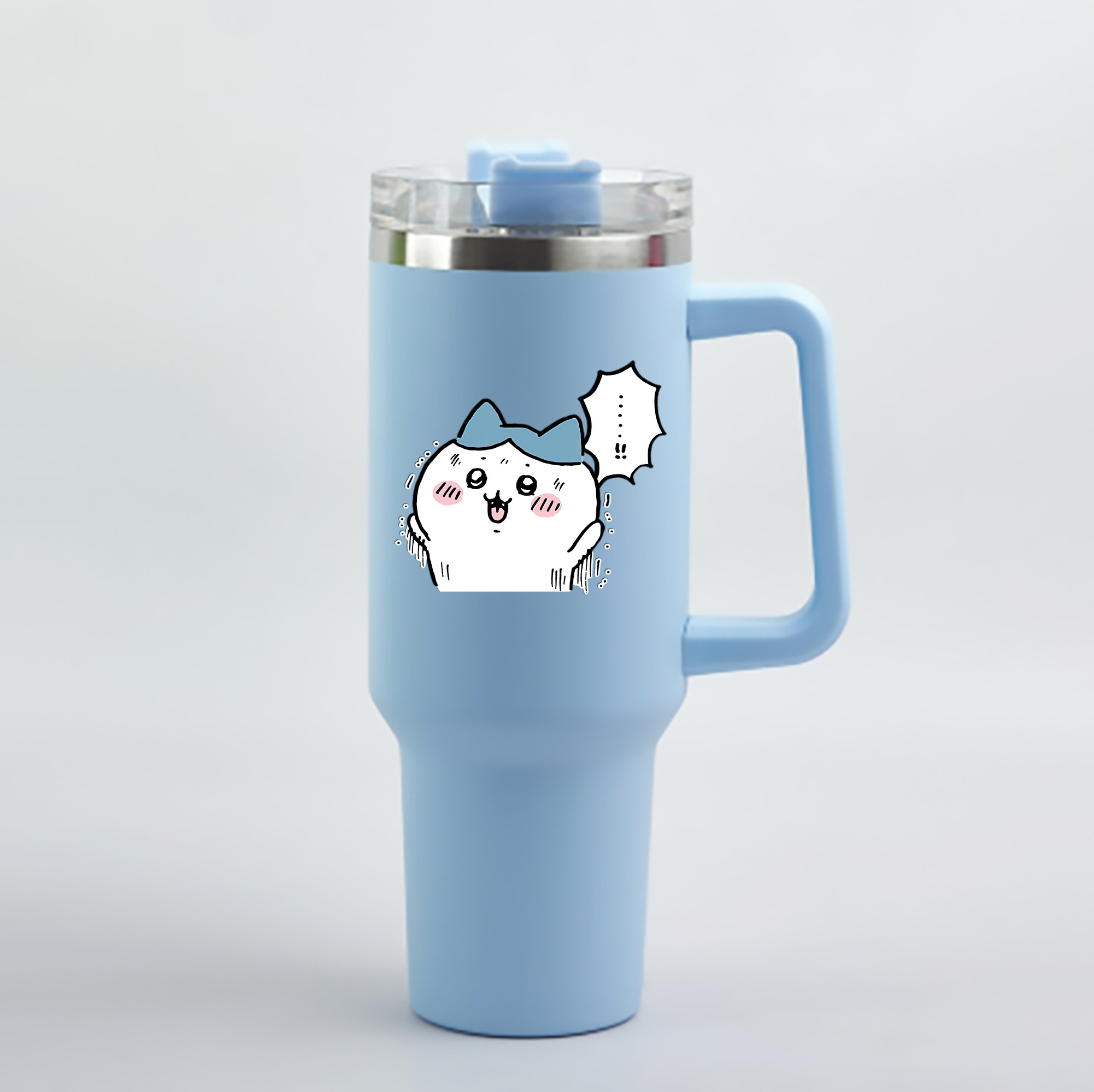 （画像用） ちいかわ ハチワレ Chii-kawa hachiware 1200mL車用タンブラー - クリスタルステッカー（プラスチックストロー付き）