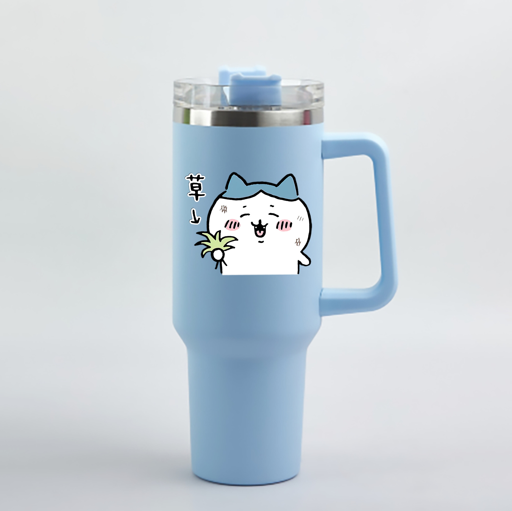 （画像用） ちいかわ ハチワレ Chii-kawa hachiware 1200mL車用タンブラー - クリスタルステッカー（プラスチックストロー付き）
