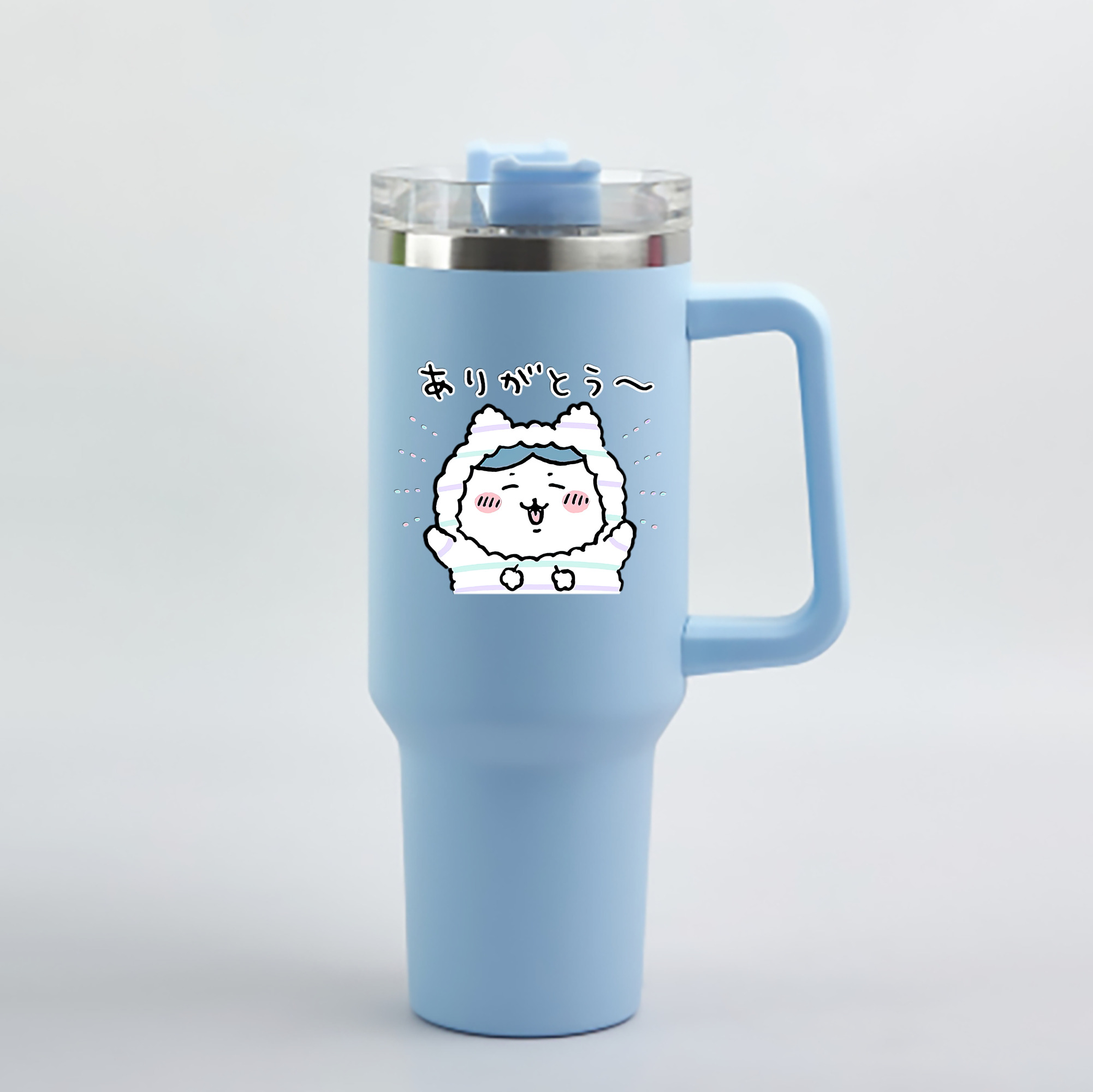 （画像用） ちいかわ ハチワレ Chii-kawa hachiware 1200mL車用タンブラー - クリスタルステッカー（プラスチックストロー付き）