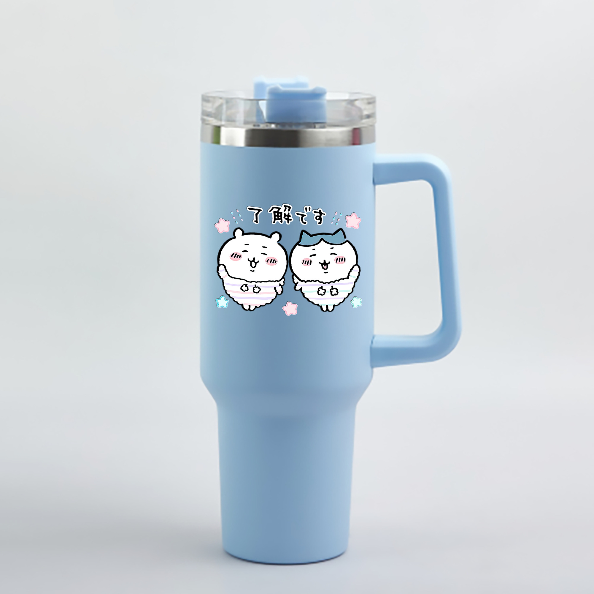 （画像用） ちいかわ ハチワレ Chii-kawa hachiware 1200mL車用タンブラー - クリスタルステッカー（プラスチックストロー付き）