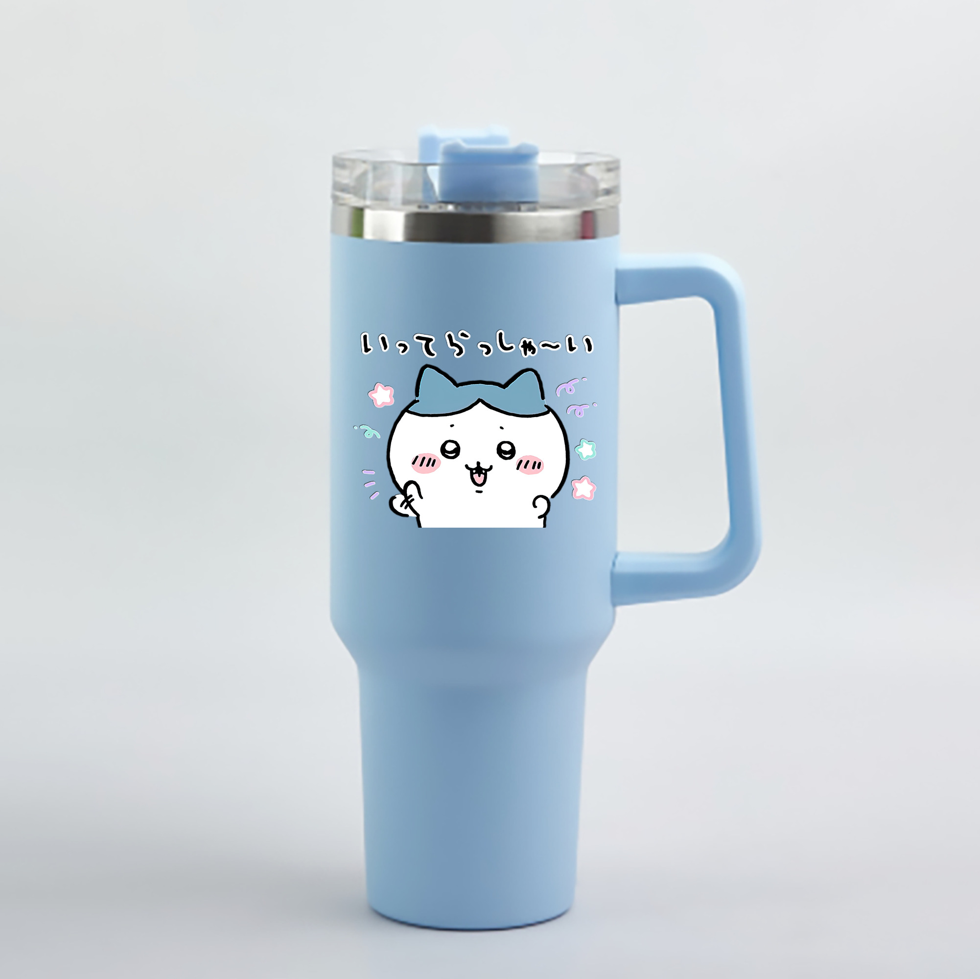 （画像用） ちいかわ ハチワレ Chii-kawa hachiware 1200mL車用タンブラー - クリスタルステッカー（プラスチックストロー付き）
