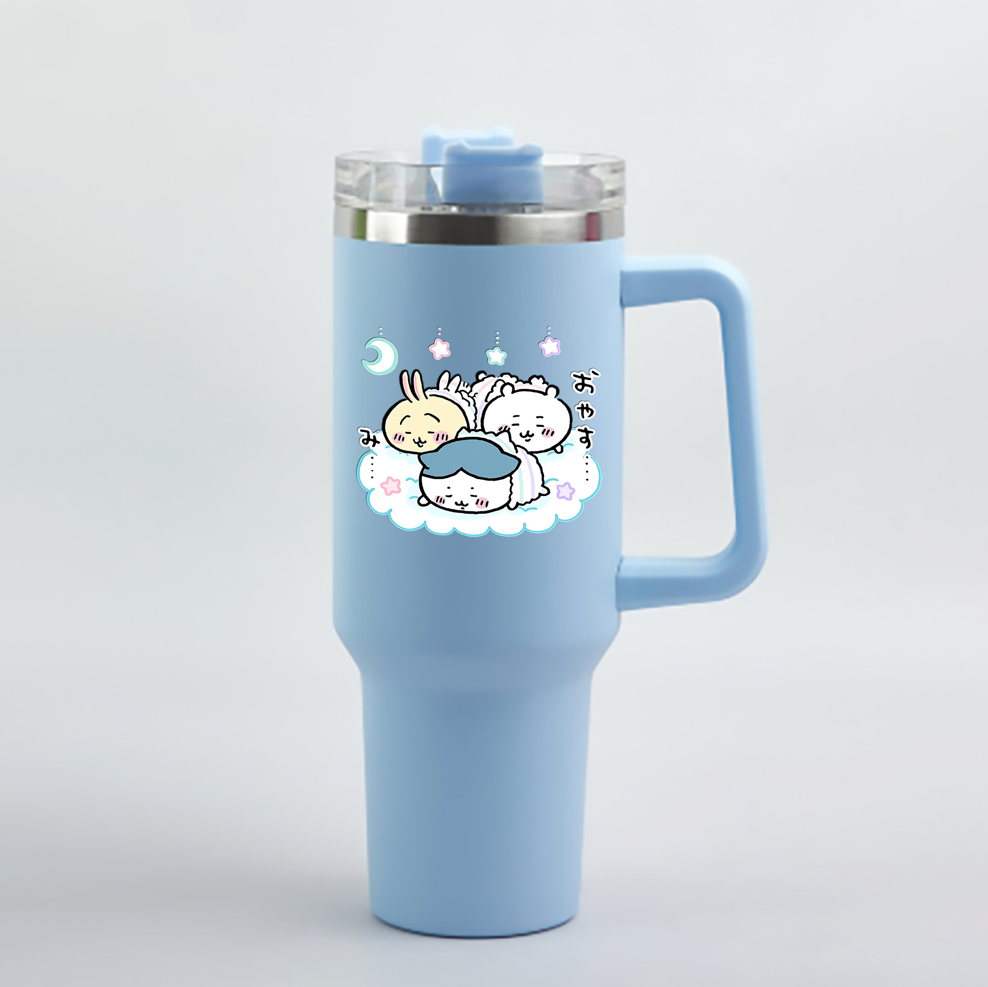 （画像用） ちいかわ ハチワレ Chii-kawa hachiware 1200mL車用タンブラー - クリスタルステッカー（プラスチックストロー付き）