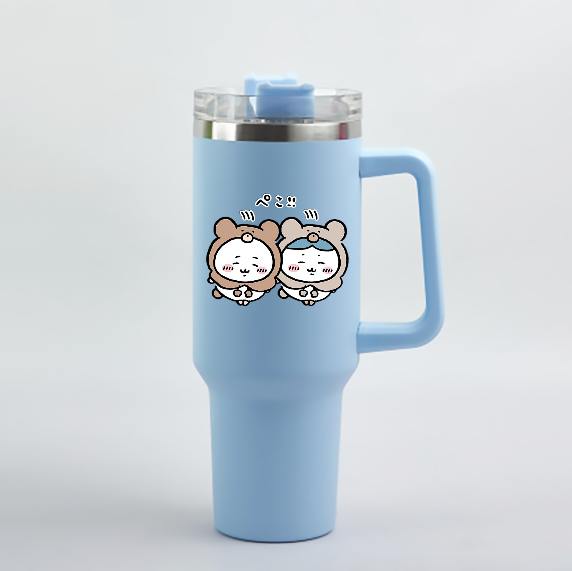 （画像用） ちいかわ ハチワレ Chii-kawa hachiware 1200mL車用タンブラー - クリスタルステッカー（プラスチックストロー付き）