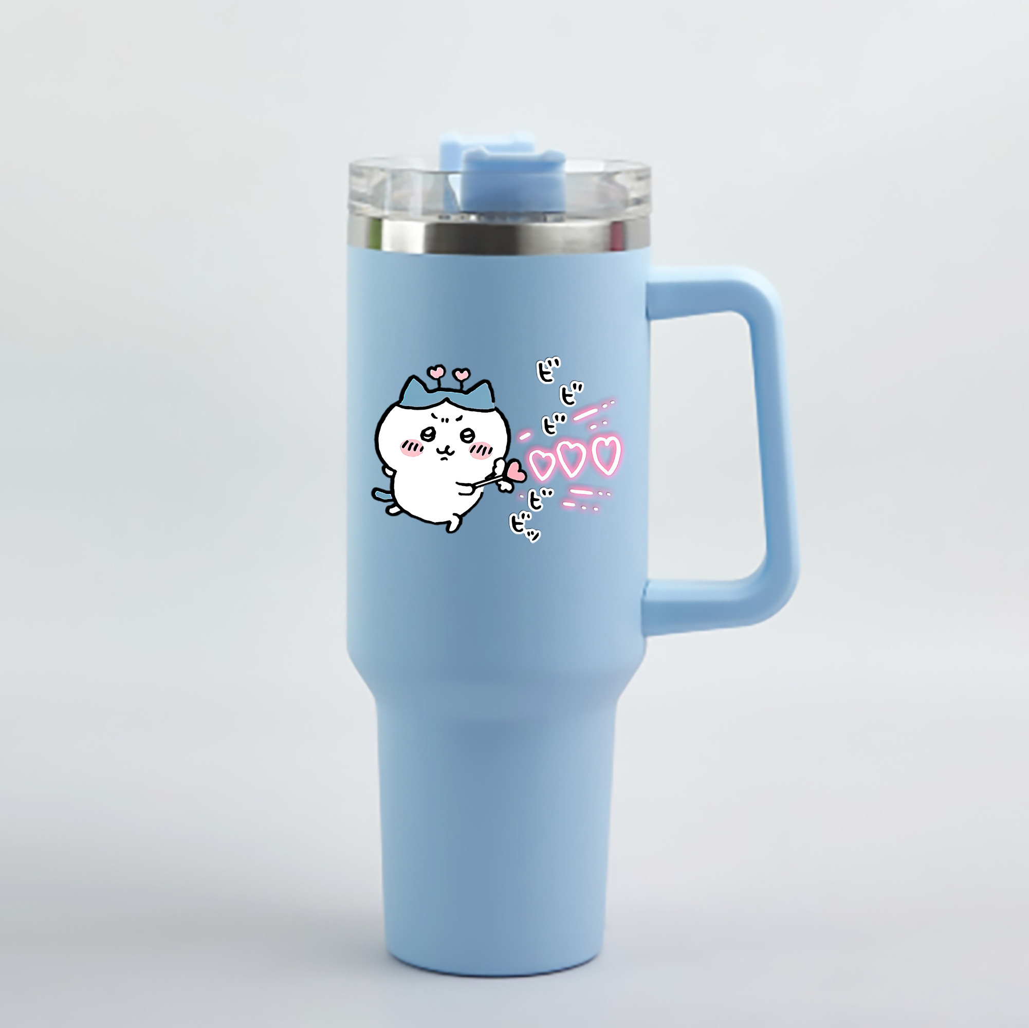 （画像用） ちいかわ ハチワレ Chii-kawa hachiware 1200mL車用タンブラー - クリスタルステッカー（プラスチックストロー付き）