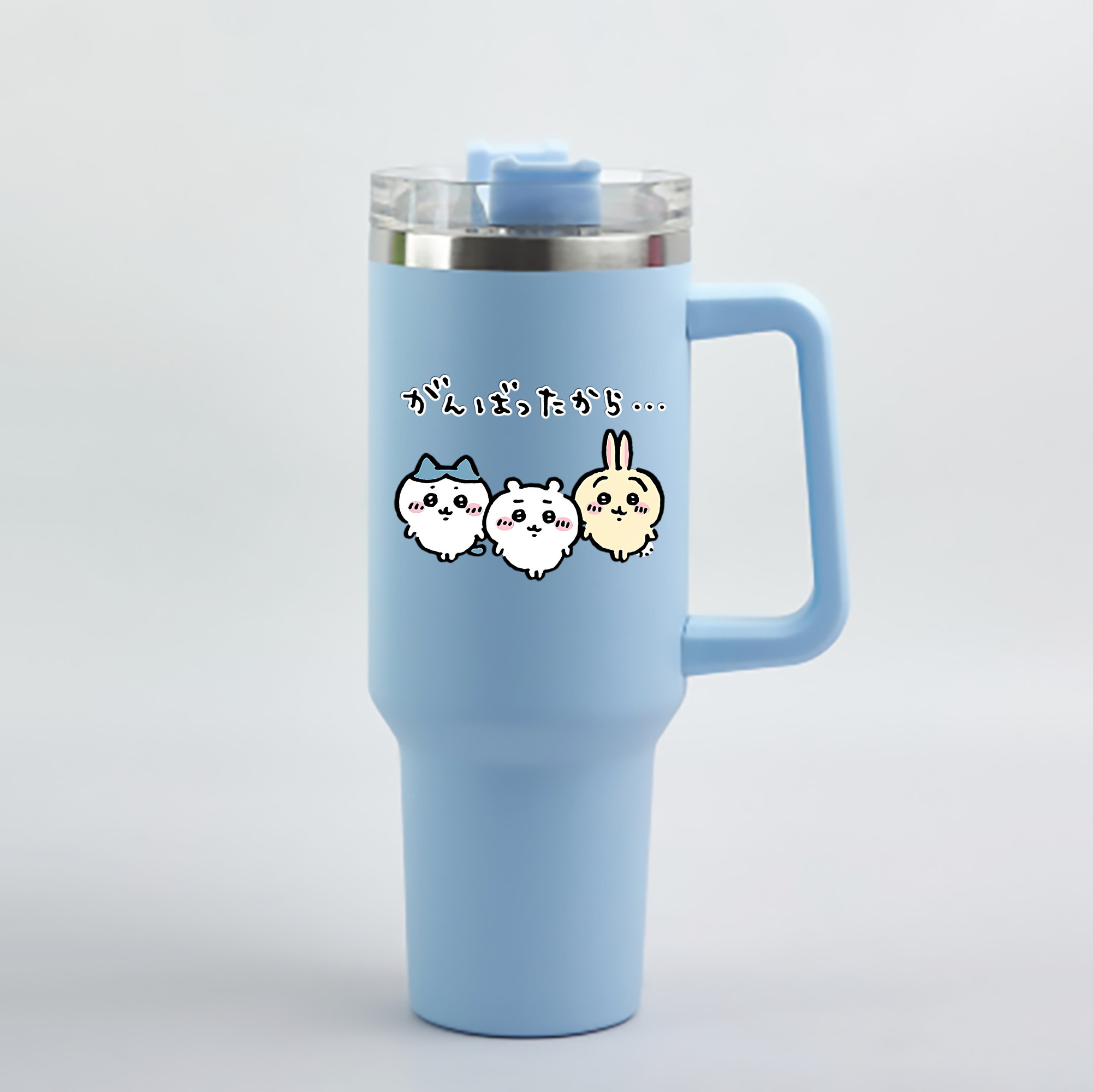（画像用） ちいかわ ハチワレ Chii-kawa hachiware 1200mL車用タンブラー - クリスタルステッカー（プラスチックストロー付き）