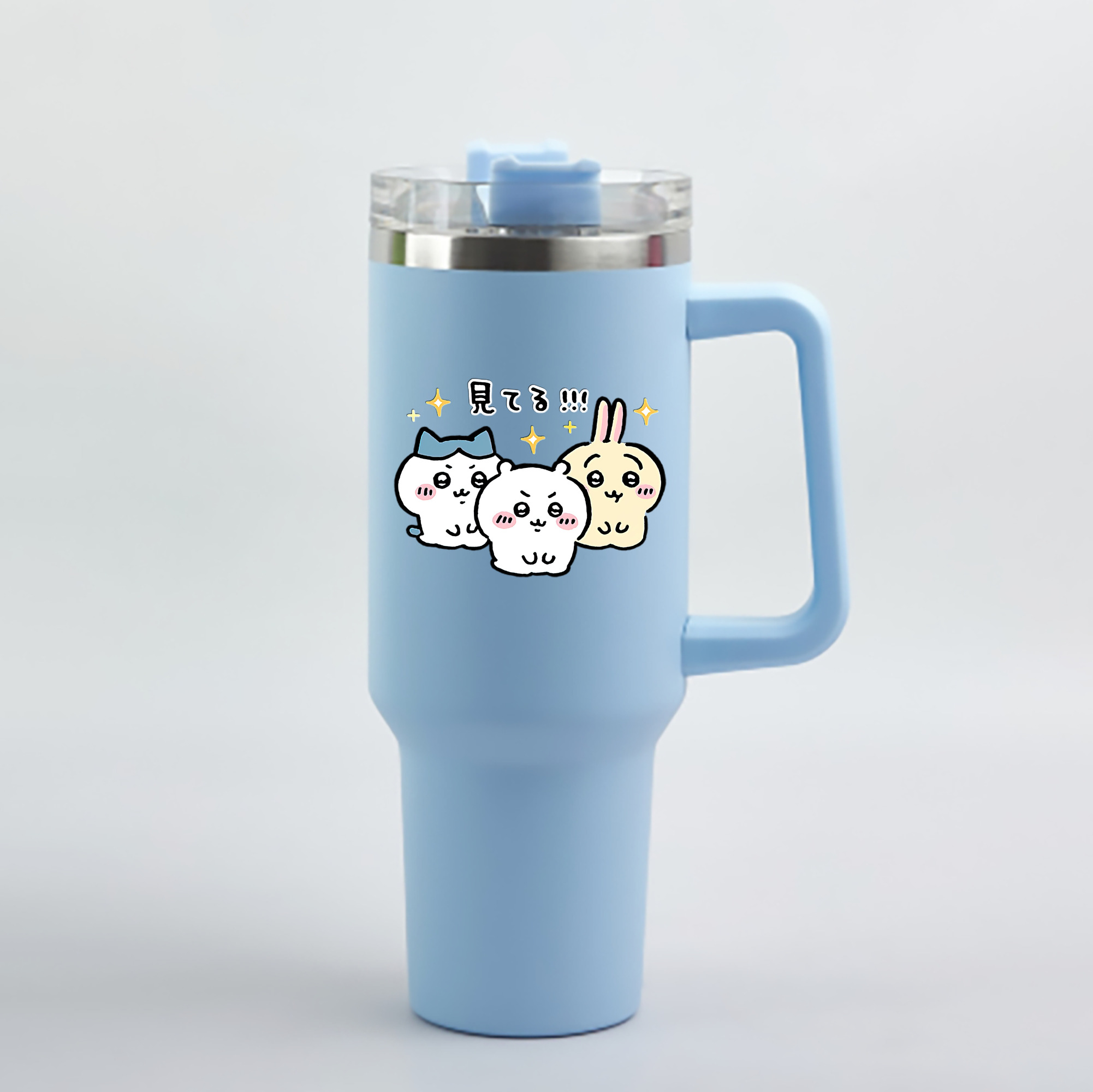 （画像用） ちいかわ ハチワレ Chii-kawa hachiware 1200mL車用タンブラー - クリスタルステッカー（プラスチックストロー付き）