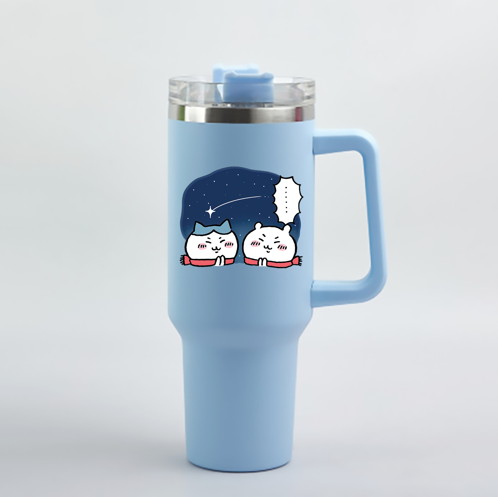 （画像用） ちいかわ ハチワレ Chii-kawa hachiware 1200mL車用タンブラー - クリスタルステッカー（プラスチックストロー付き）