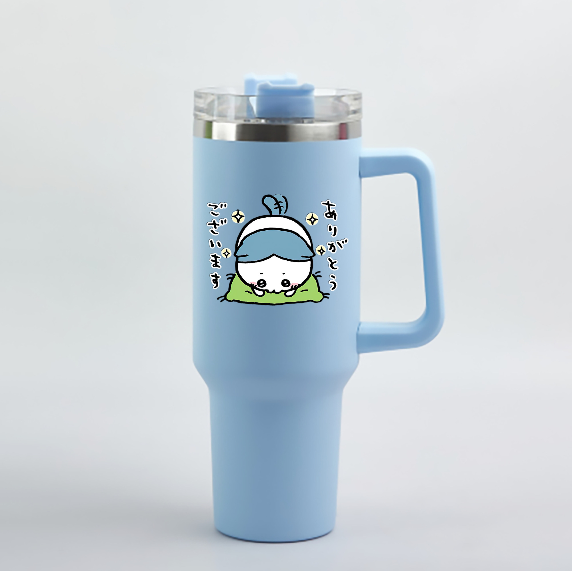 （画像用） ちいかわ ハチワレ Chii-kawa hachiware 1200mL車用タンブラー - クリスタルステッカー（プラスチックストロー付き）