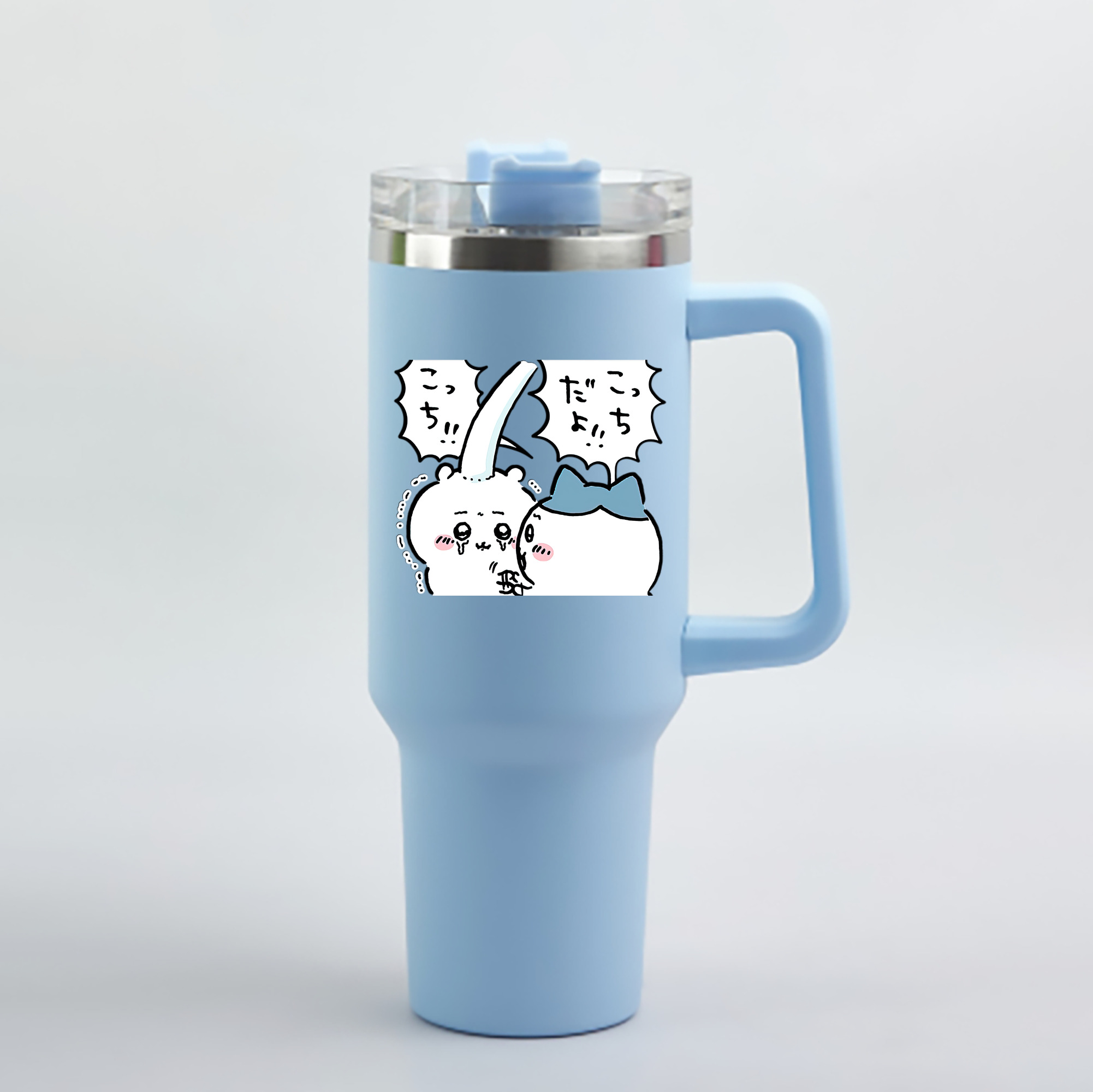 （画像用） ちいかわ ハチワレ Chii-kawa hachiware 1200mL車用タンブラー - クリスタルステッカー（プラスチックストロー付き）