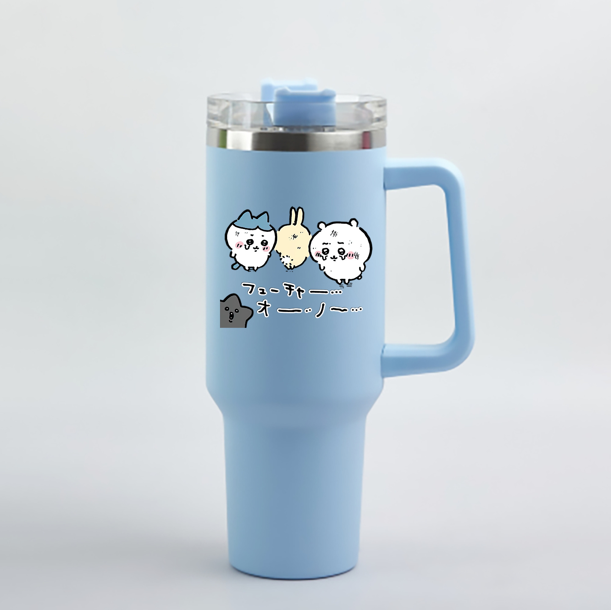 （画像用） ちいかわ ハチワレ Chii-kawa hachiware 1200mL車用タンブラー - クリスタルステッカー（プラスチックストロー付き）