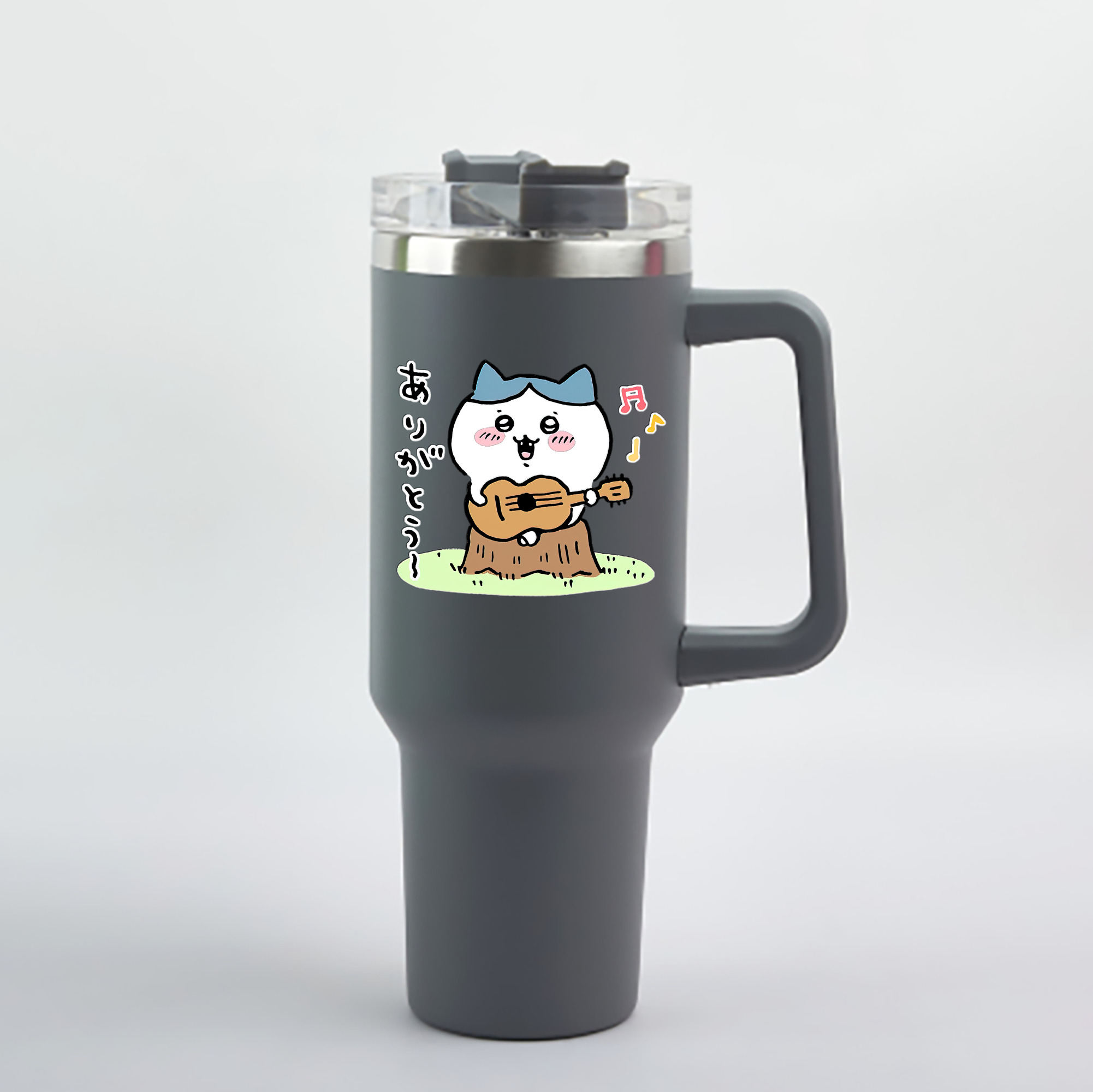 （画像用） ちいかわ ハチワレ Chii-kawa hachiware 1200mL車用タンブラー - クリスタルステッカー（プラスチックストロー付き）