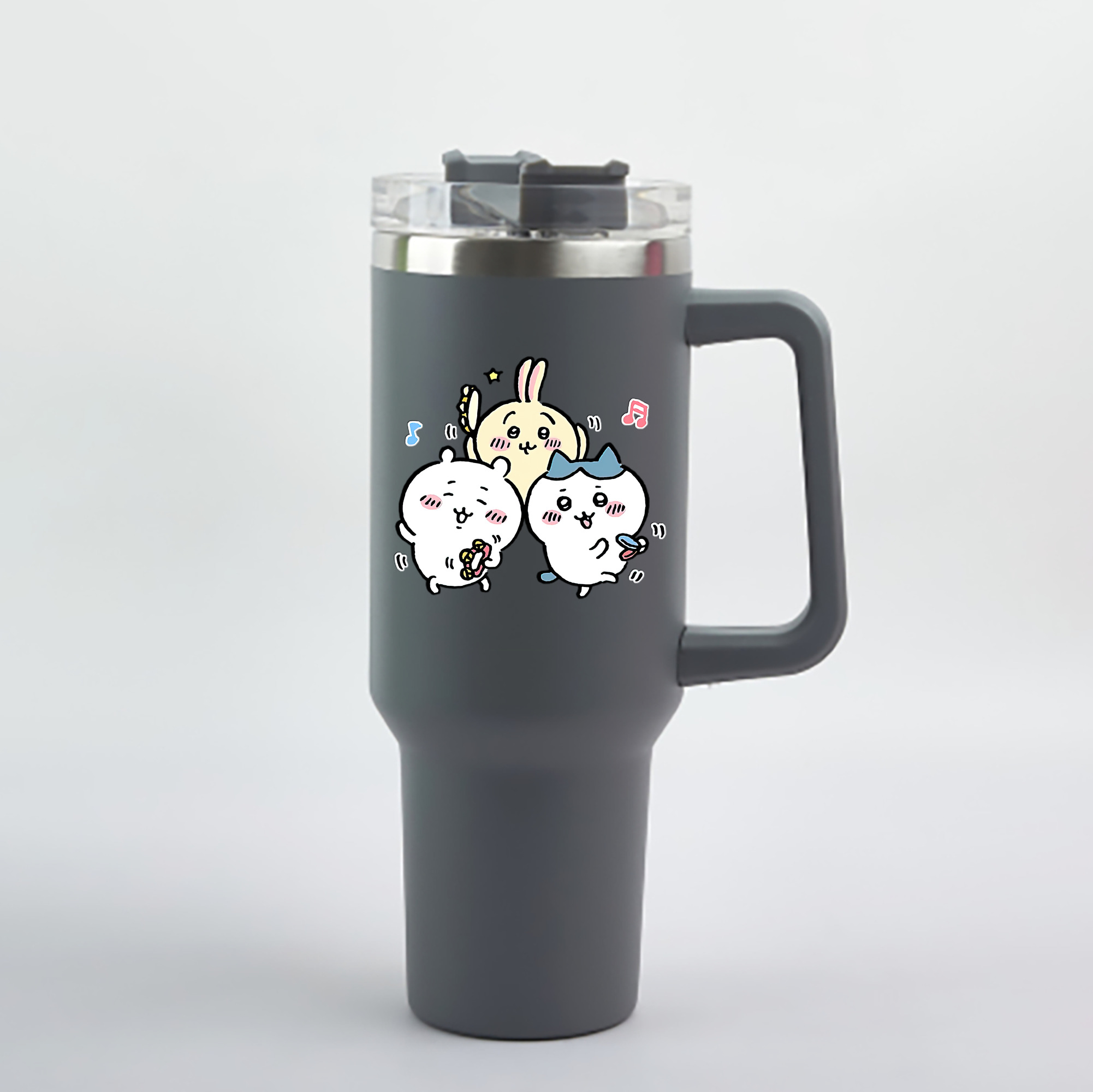 （画像用） ちいかわ ハチワレ Chii-kawa hachiware 1200mL車用タンブラー - クリスタルステッカー（プラスチックストロー付き）
