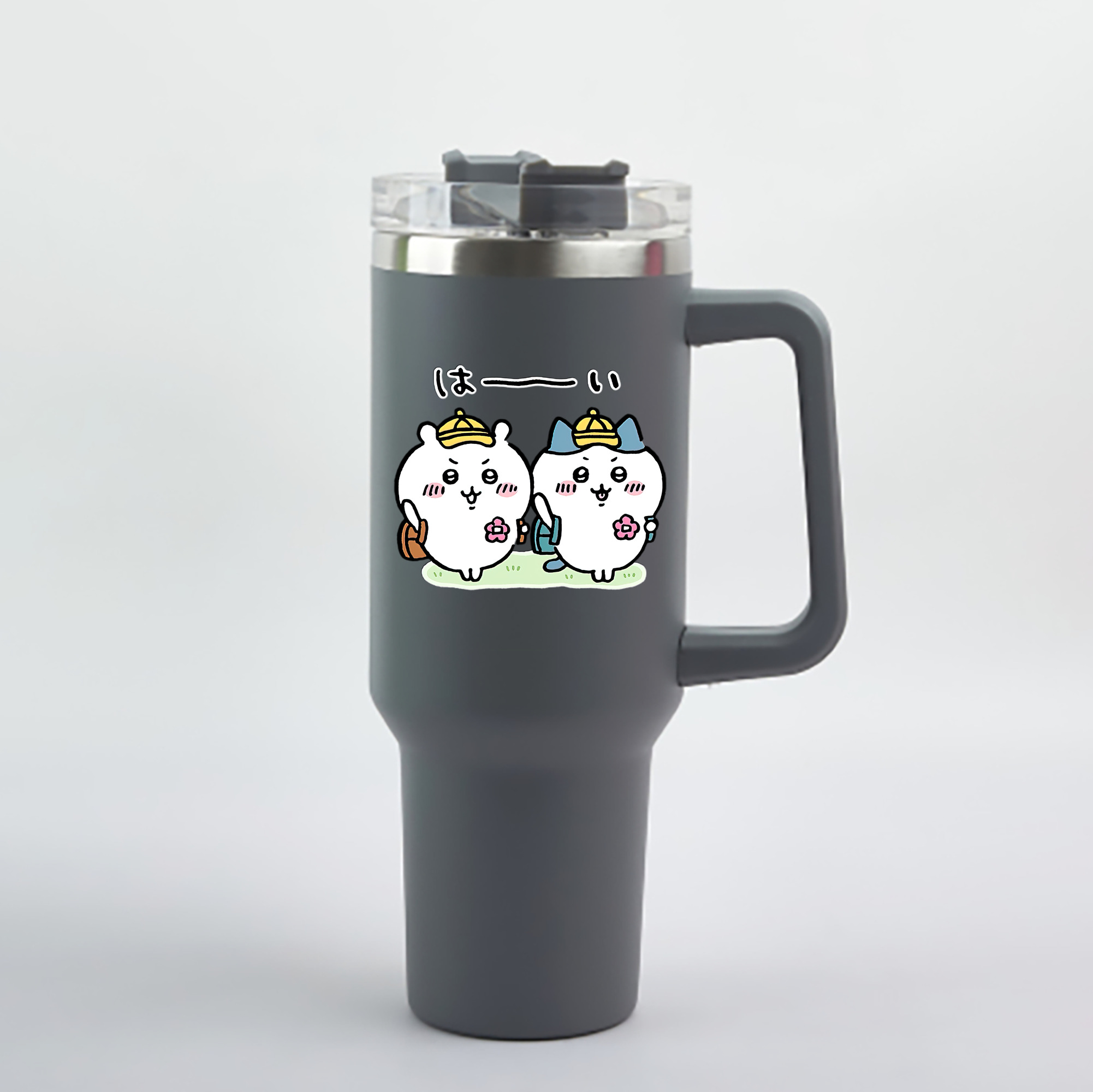 （画像用） ちいかわ ハチワレ Chii-kawa hachiware 1200mL車用タンブラー - クリスタルステッカー（プラスチックストロー付き）