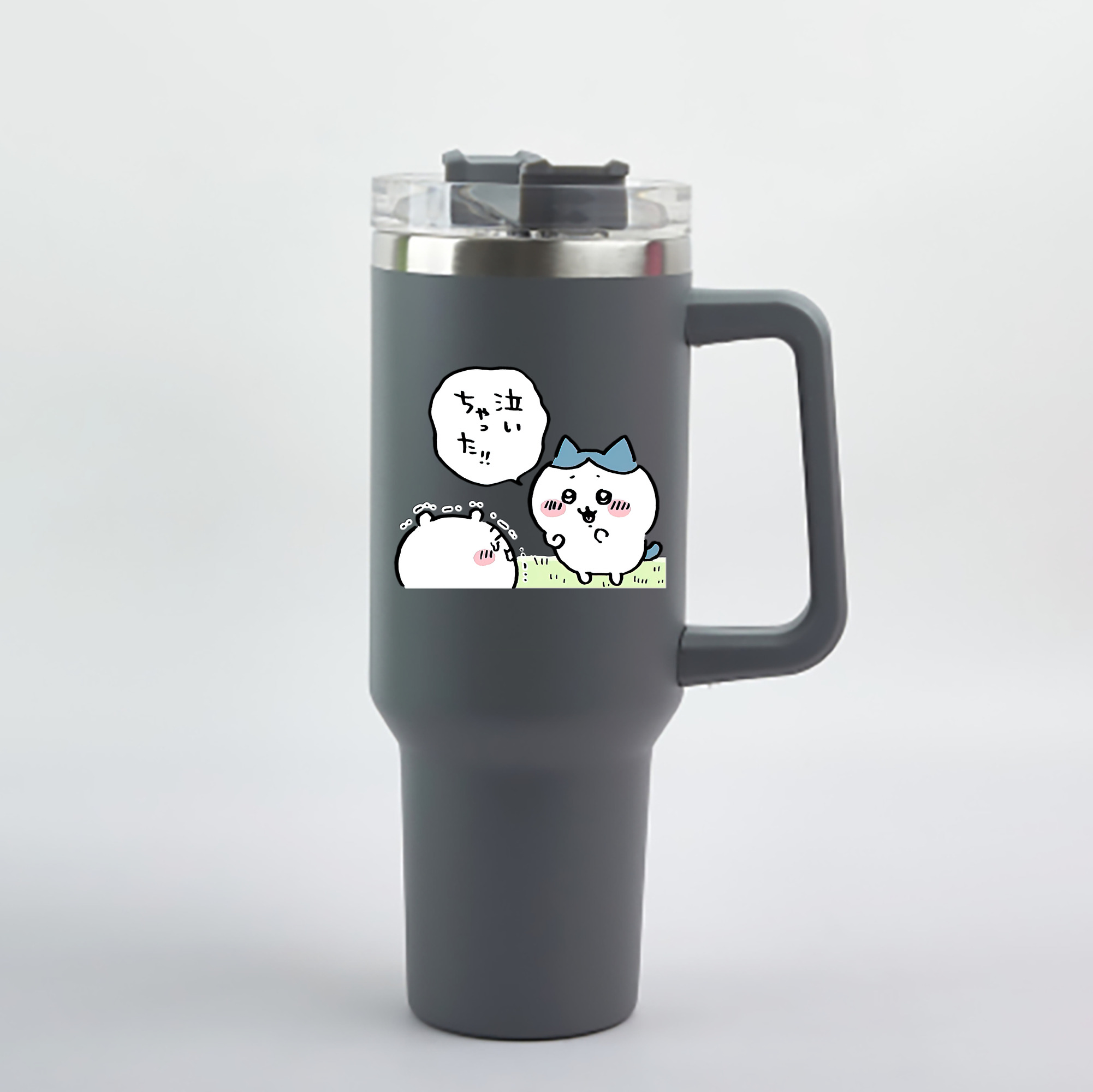 （画像用） ちいかわ ハチワレ Chii-kawa hachiware 1200mL車用タンブラー - クリスタルステッカー（プラスチックストロー付き）
