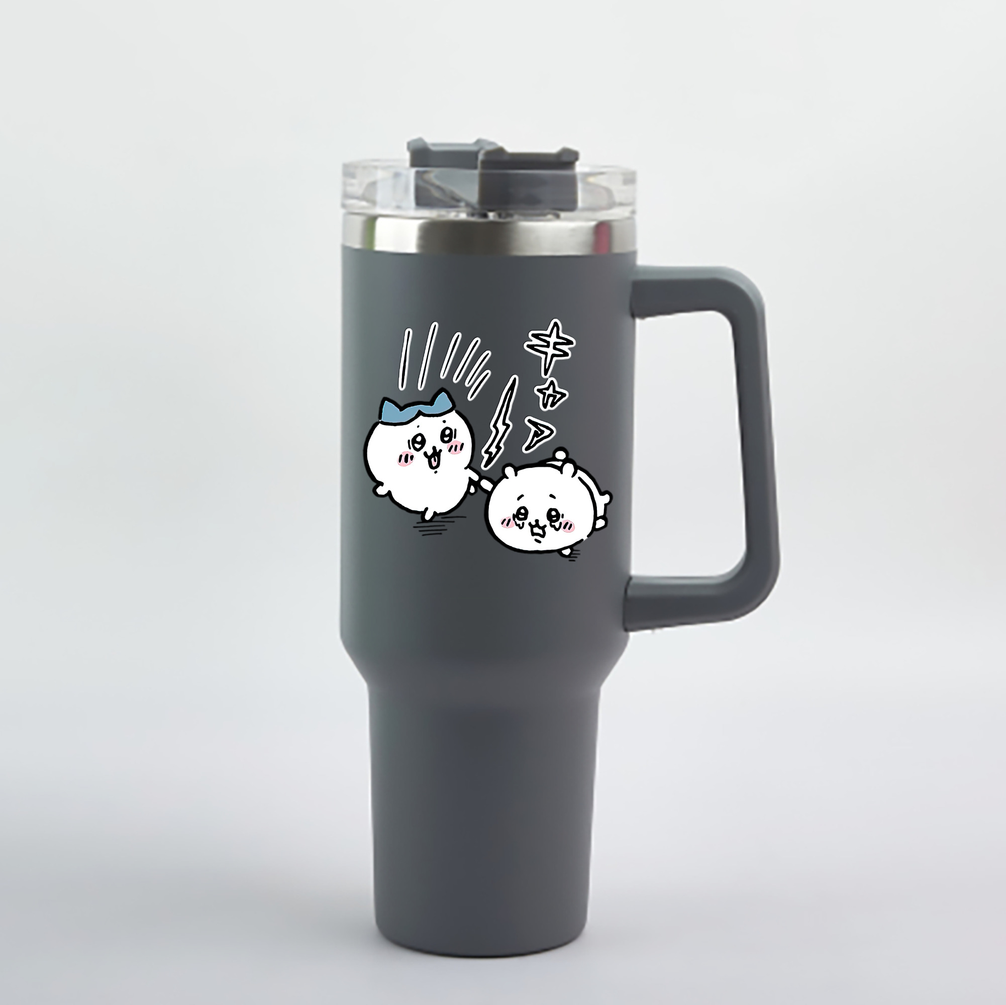 （画像用） ちいかわ ハチワレ Chii-kawa hachiware 1200mL車用タンブラー - クリスタルステッカー（プラスチックストロー付き）