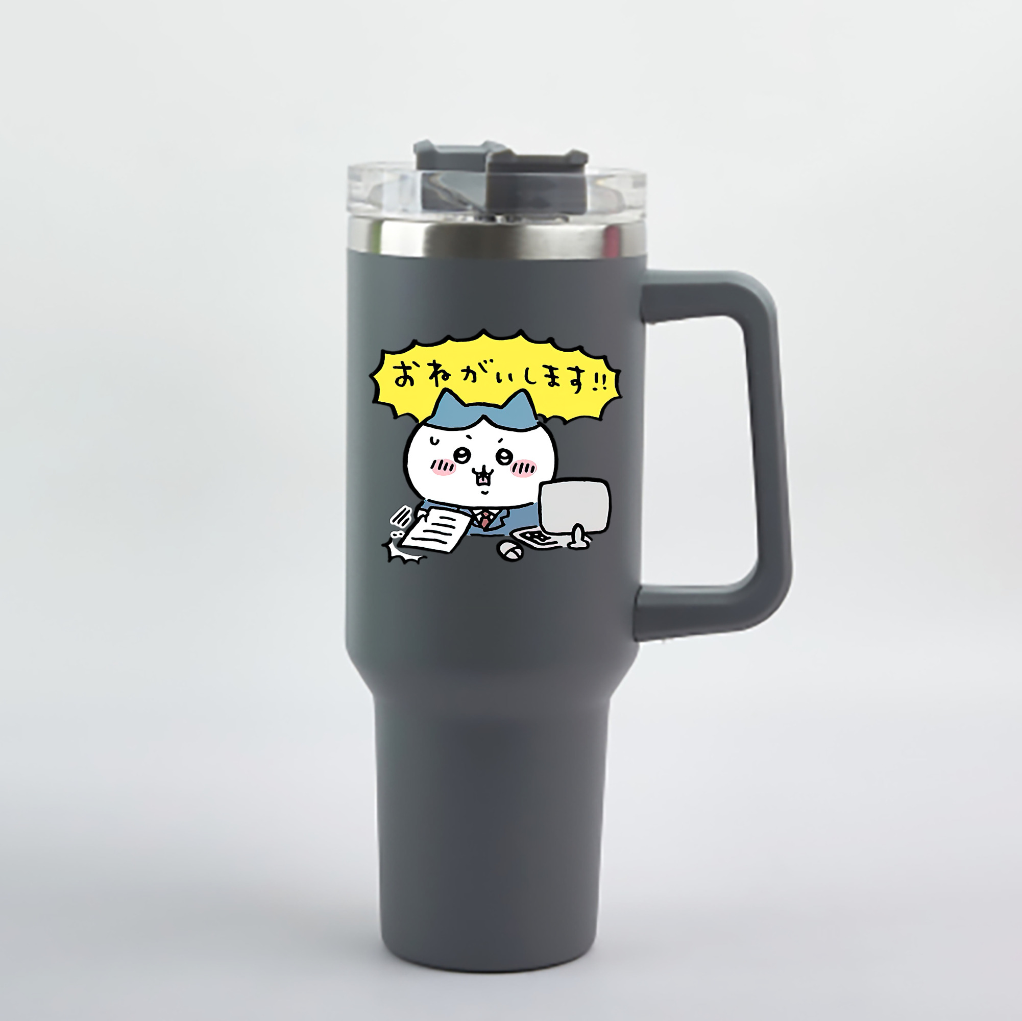 （画像用） ちいかわ ハチワレ Chii-kawa hachiware 1200mL車用タンブラー - クリスタルステッカー（プラスチックストロー付き）