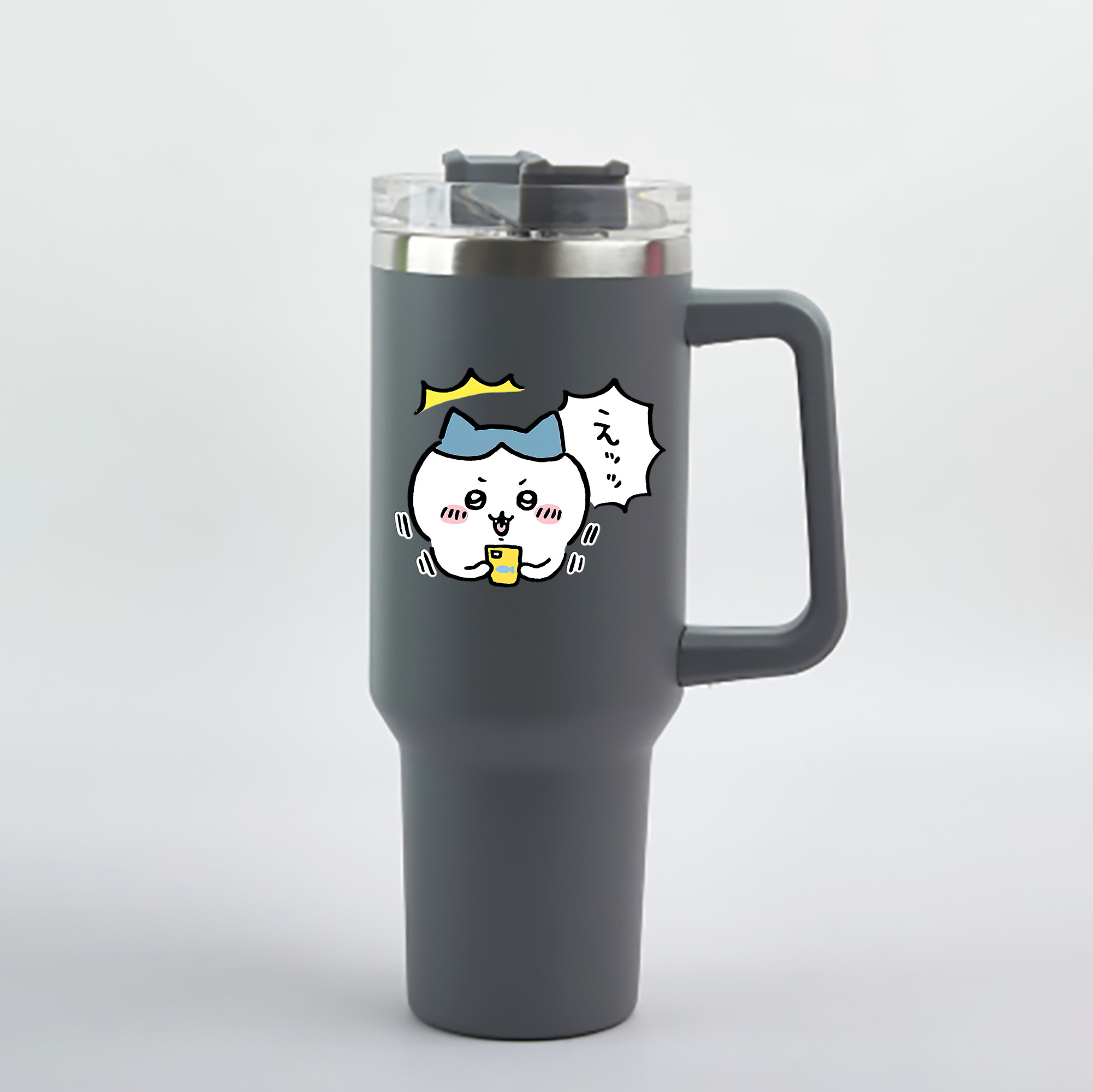 （画像用） ちいかわ ハチワレ Chii-kawa hachiware 1200mL車用タンブラー - クリスタルステッカー（プラスチックストロー付き）