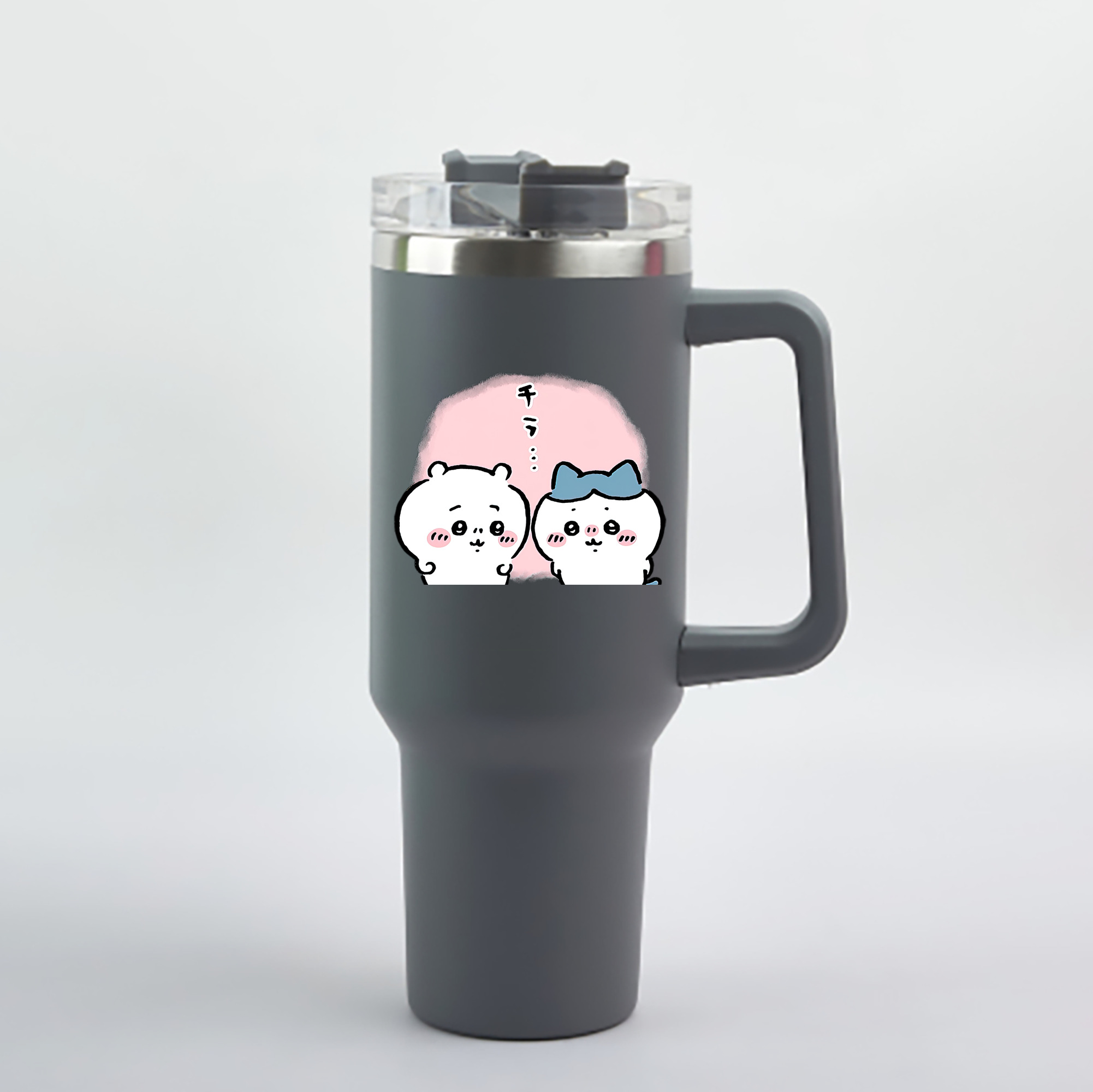 （画像用） ちいかわ ハチワレ Chii-kawa hachiware 1200mL車用タンブラー - クリスタルステッカー（プラスチックストロー付き）