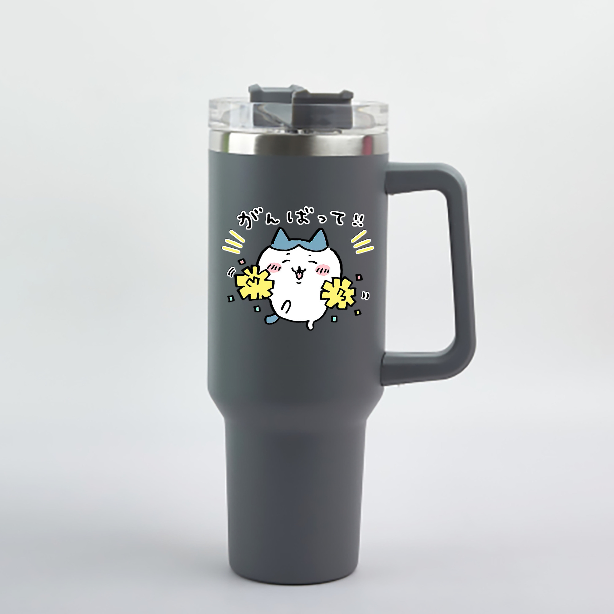 （画像用） ちいかわ ハチワレ Chii-kawa hachiware 1200mL車用タンブラー - クリスタルステッカー（プラスチックストロー付き）