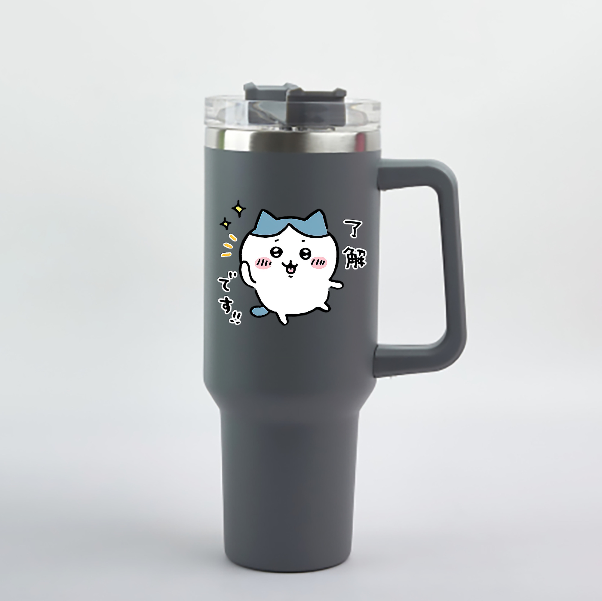 （画像用） ちいかわ ハチワレ Chii-kawa hachiware 1200mL車用タンブラー - クリスタルステッカー（プラスチックストロー付き）