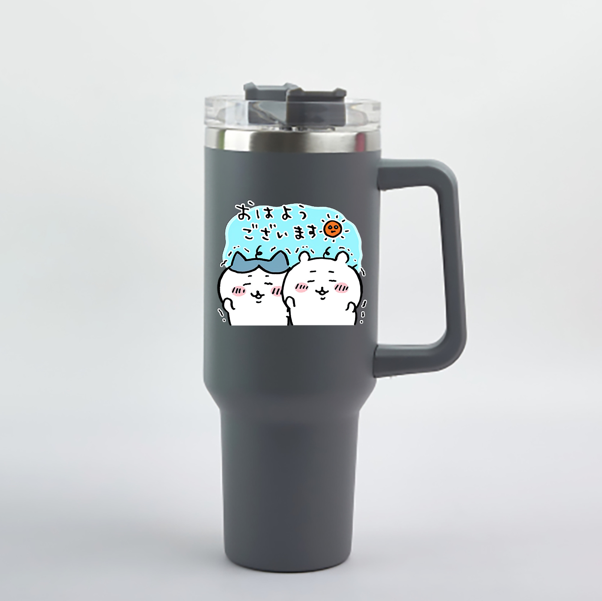 （画像用） ちいかわ ハチワレ Chii-kawa hachiware 1200mL車用タンブラー - クリスタルステッカー（プラスチックストロー付き）