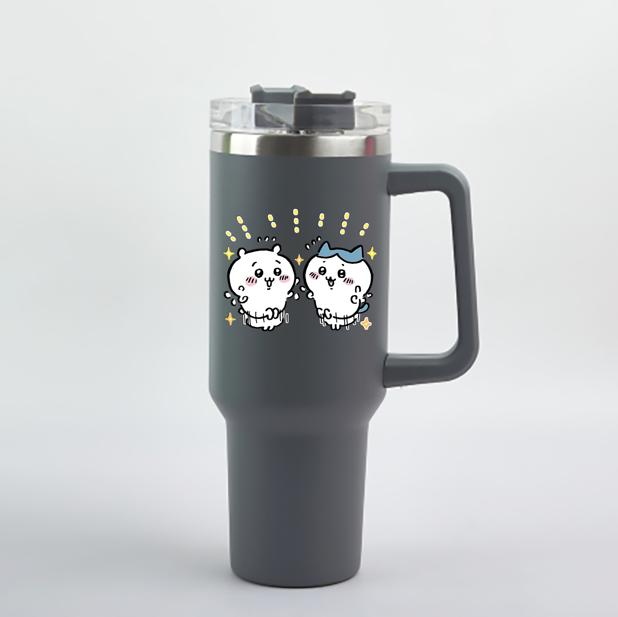 （画像用） ちいかわ ハチワレ Chii-kawa hachiware 1200mL車用タンブラー - クリスタルステッカー（プラスチックストロー付き）