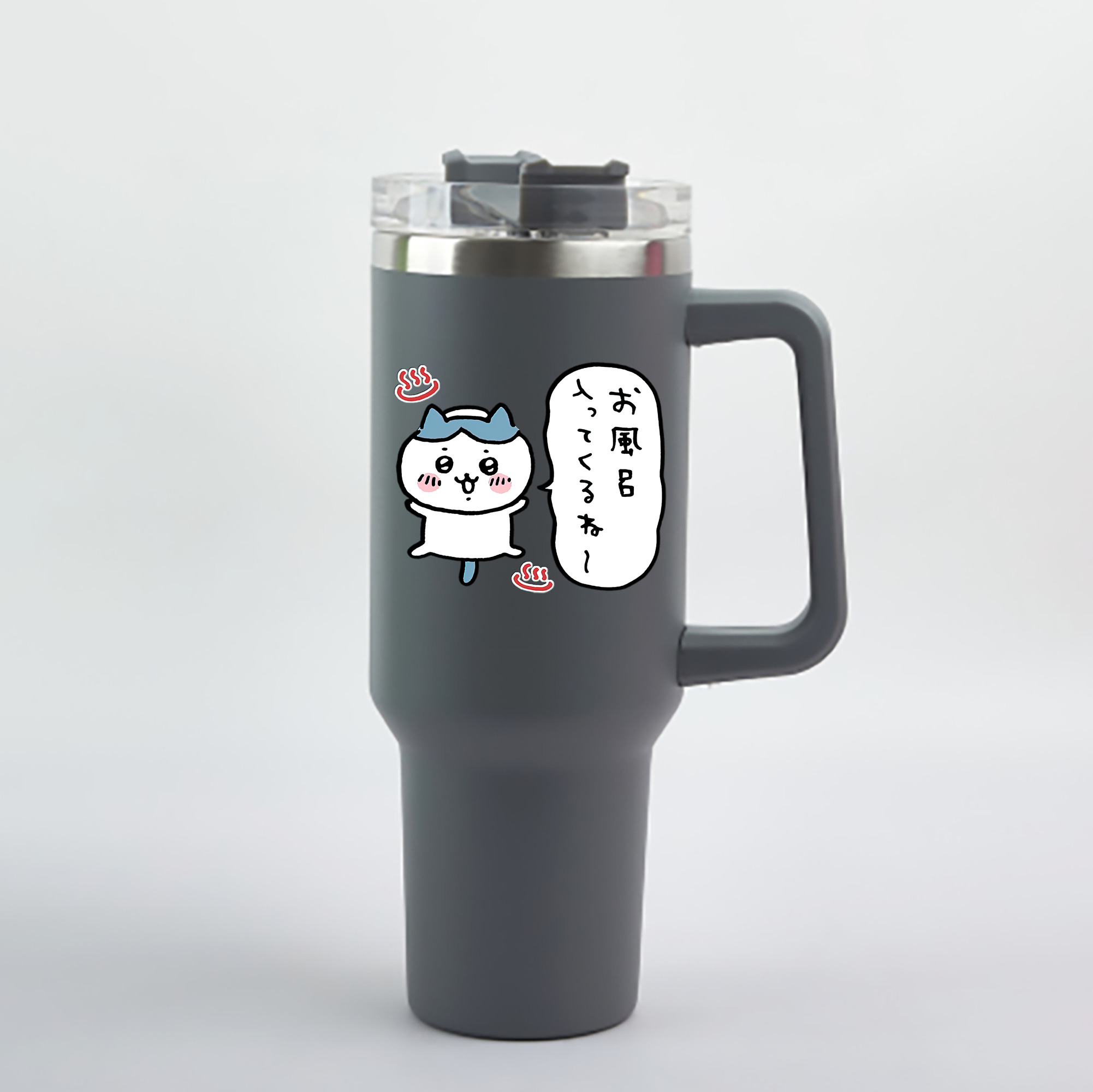 （画像用） ちいかわ ハチワレ Chii-kawa hachiware 1200mL車用タンブラー - クリスタルステッカー（プラスチックストロー付き）