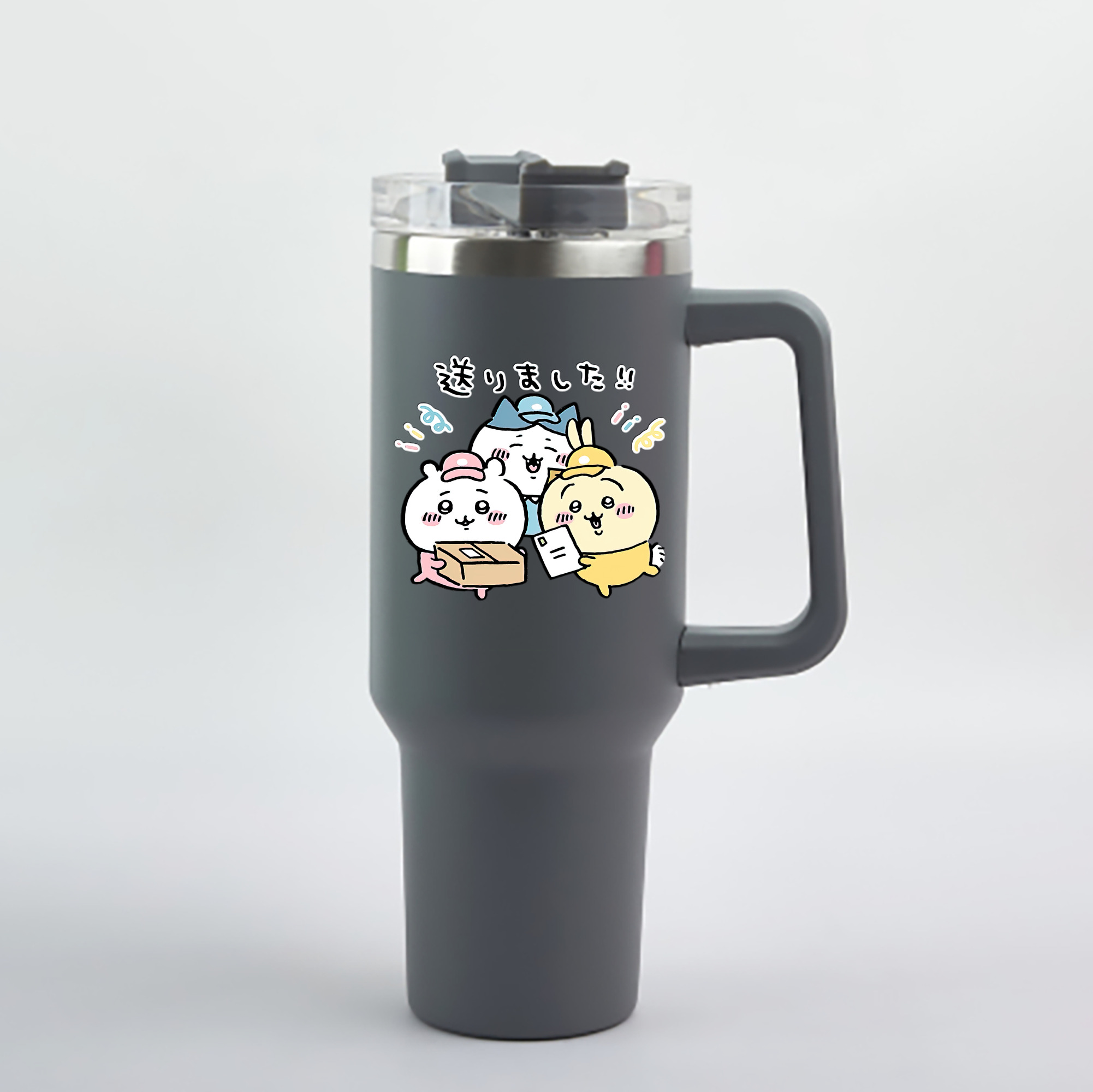 （画像用） ちいかわ ハチワレ Chii-kawa hachiware 1200mL車用タンブラー - クリスタルステッカー（プラスチックストロー付き）