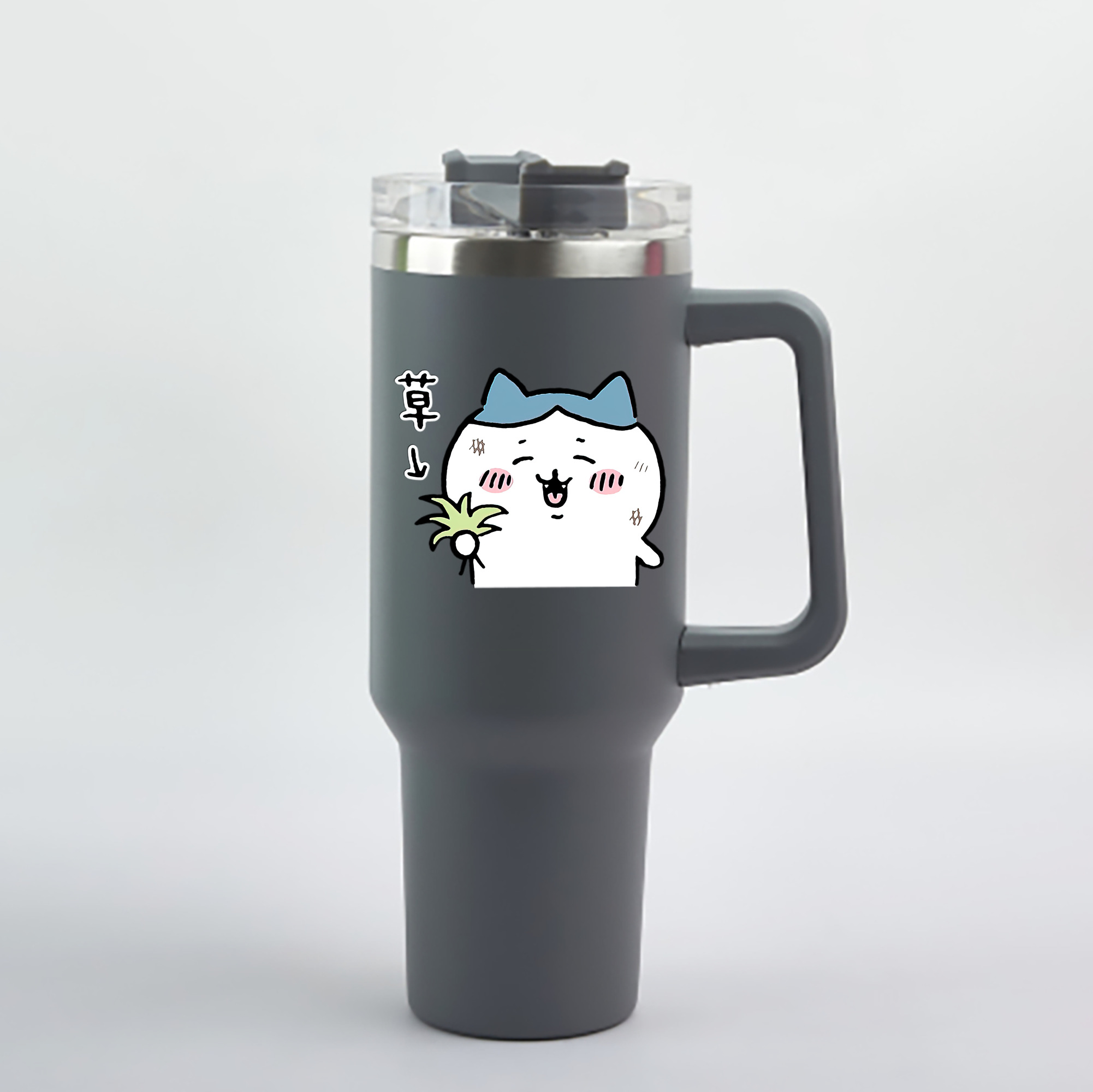 （画像用） ちいかわ ハチワレ Chii-kawa hachiware 1200mL車用タンブラー - クリスタルステッカー（プラスチックストロー付き）