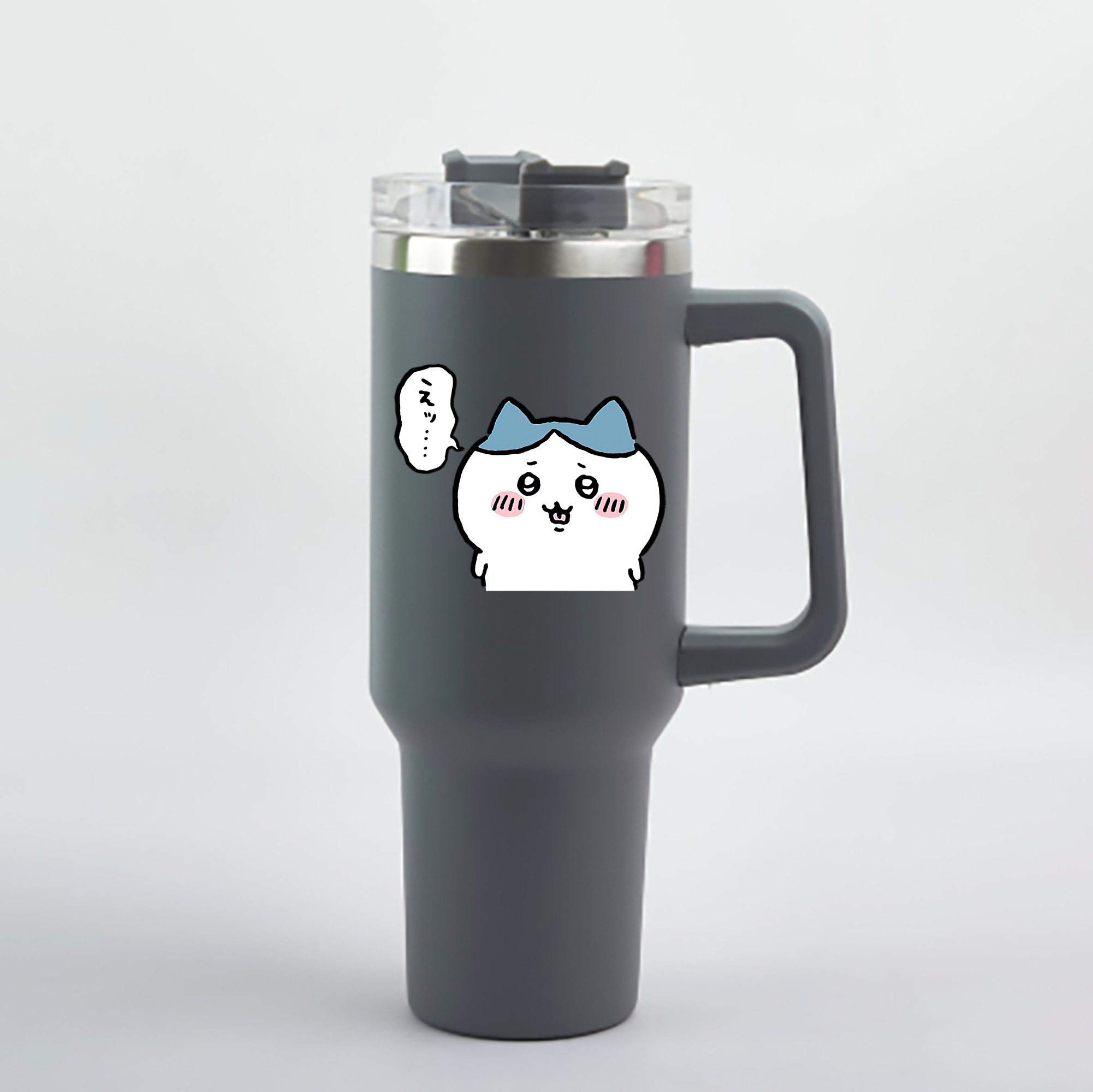 （画像用） ちいかわ ハチワレ Chii-kawa hachiware 1200mL車用タンブラー - クリスタルステッカー（プラスチックストロー付き）