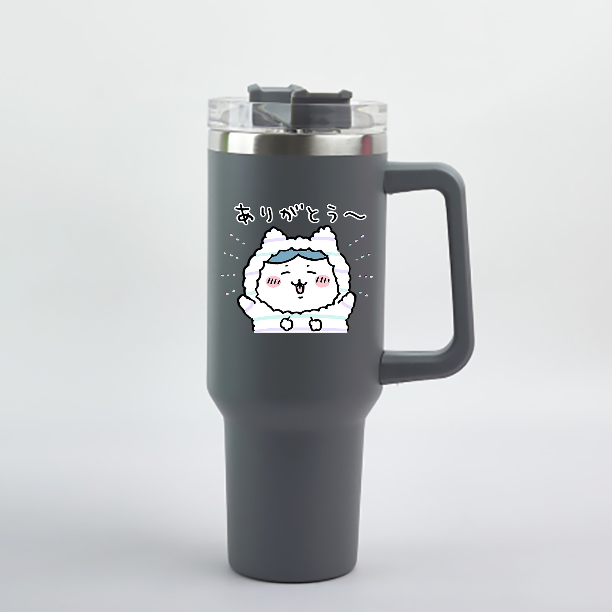 （画像用） ちいかわ ハチワレ Chii-kawa hachiware 1200mL車用タンブラー - クリスタルステッカー（プラスチックストロー付き）