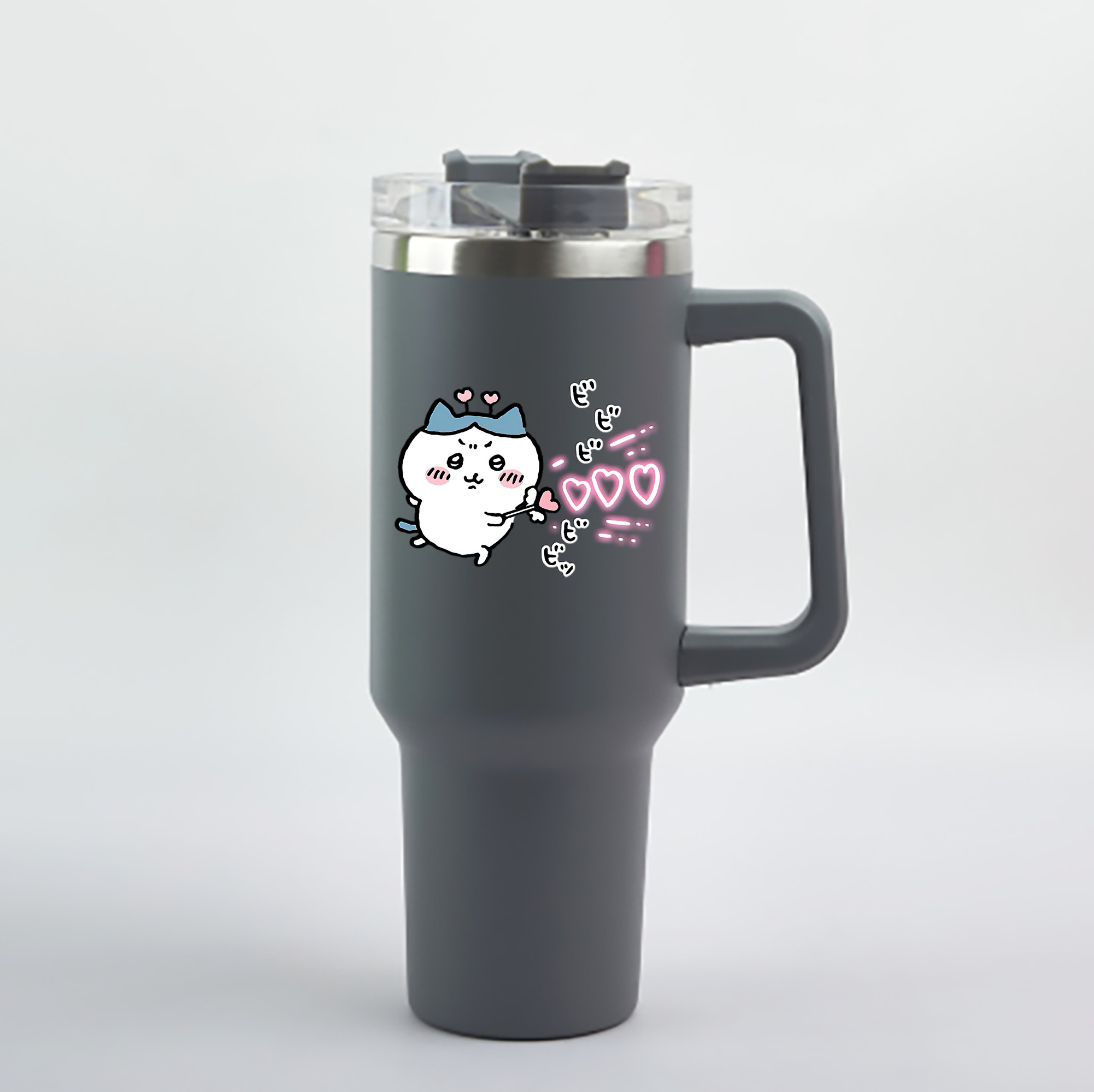 （画像用） ちいかわ ハチワレ Chii-kawa hachiware 1200mL車用タンブラー - クリスタルステッカー（プラスチックストロー付き）