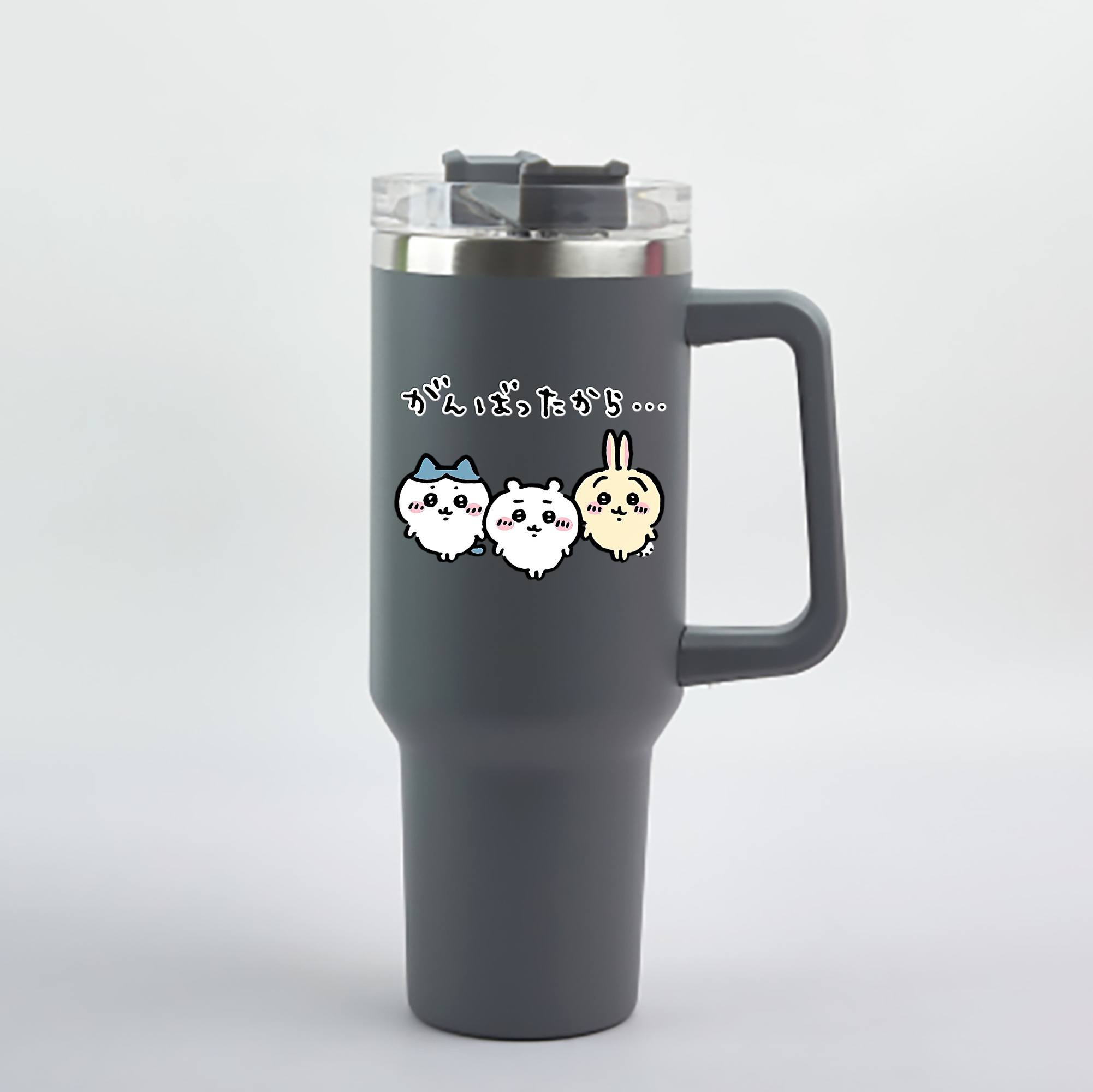 （画像用） ちいかわ ハチワレ Chii-kawa hachiware 1200mL車用タンブラー - クリスタルステッカー（プラスチックストロー付き）