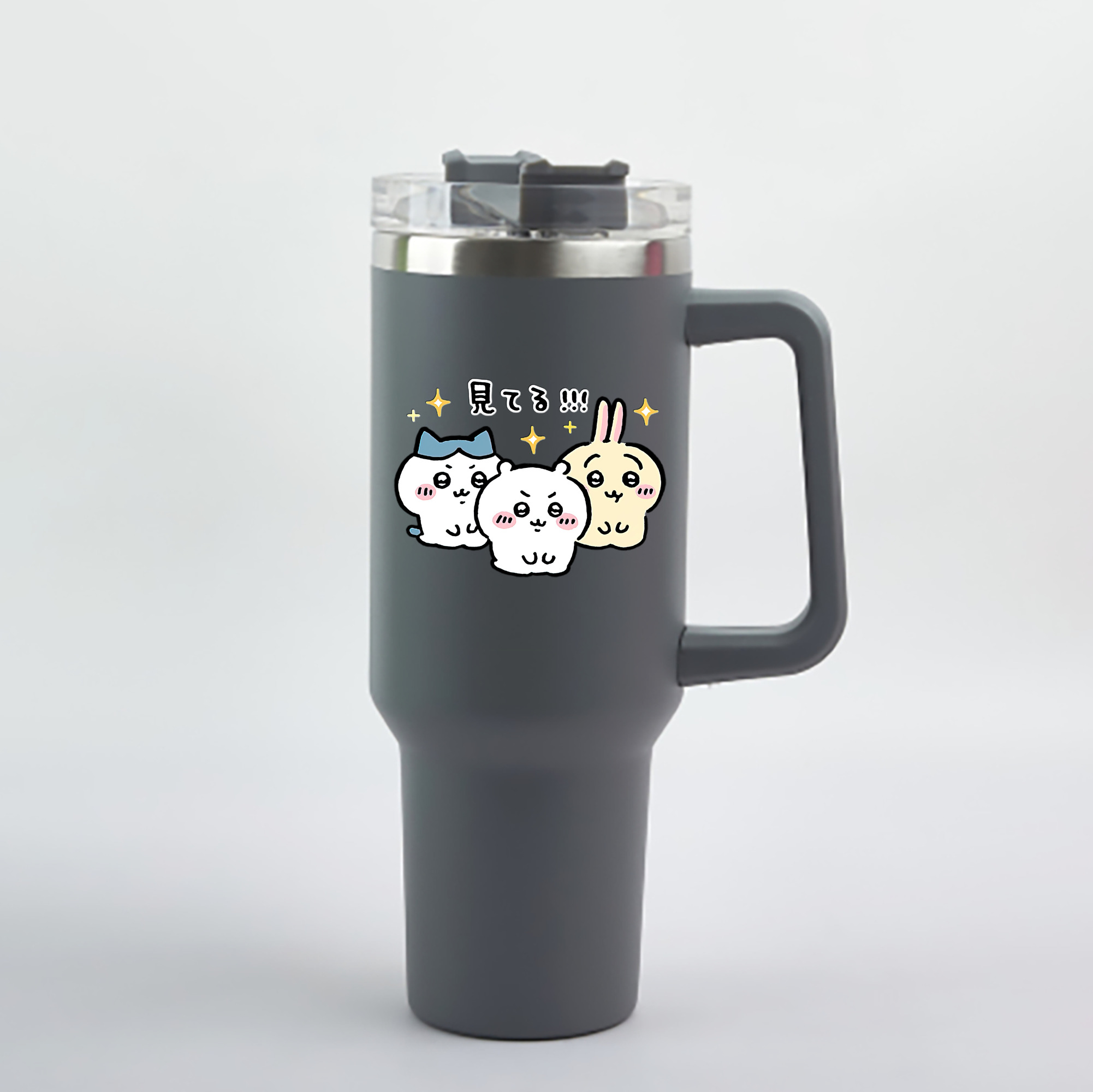（画像用） ちいかわ ハチワレ Chii-kawa hachiware 1200mL車用タンブラー - クリスタルステッカー（プラスチックストロー付き）
