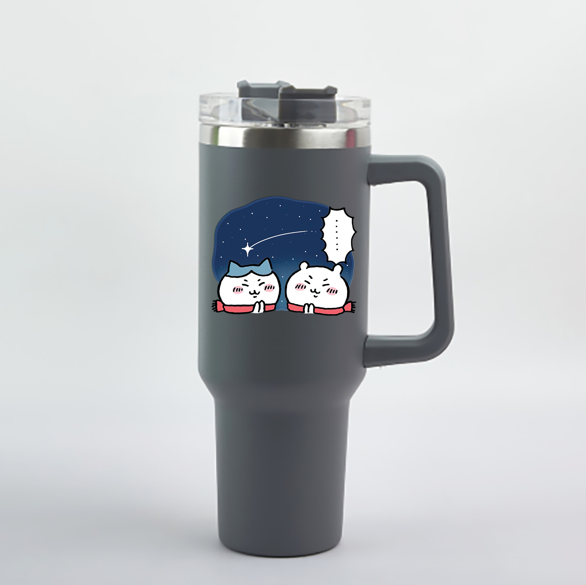 （画像用） ちいかわ ハチワレ Chii-kawa hachiware 1200mL車用タンブラー - クリスタルステッカー（プラスチックストロー付き）