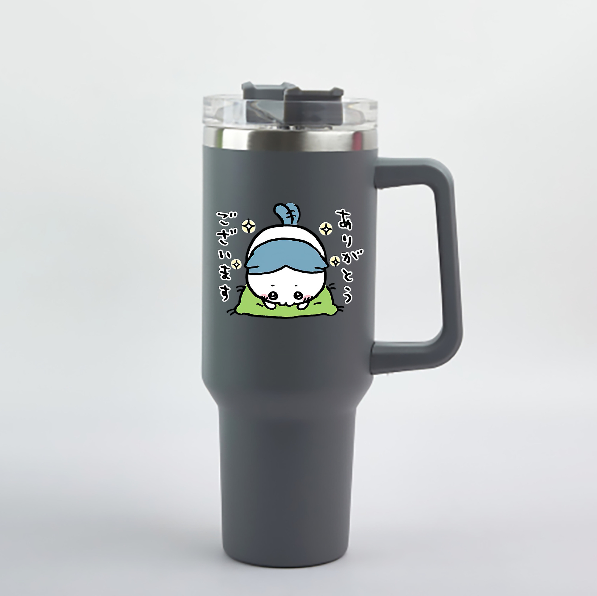 （画像用） ちいかわ ハチワレ Chii-kawa hachiware 1200mL車用タンブラー - クリスタルステッカー（プラスチックストロー付き）