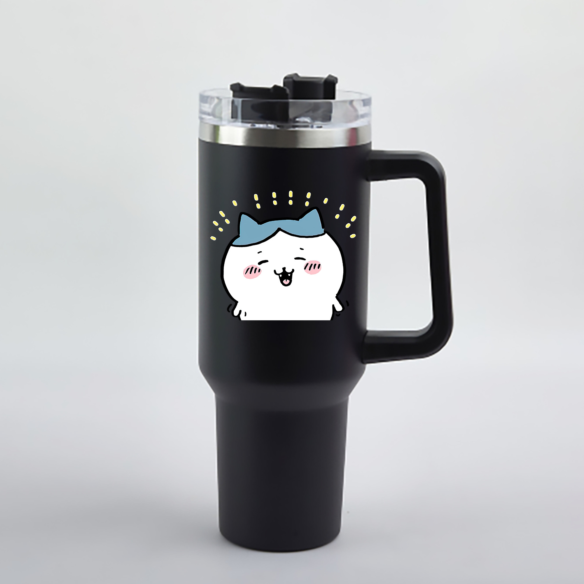 （画像用） ちいかわ ハチワレ Chii-kawa hachiware 1200mL車用タンブラー - クリスタルステッカー（プラスチックストロー付き）