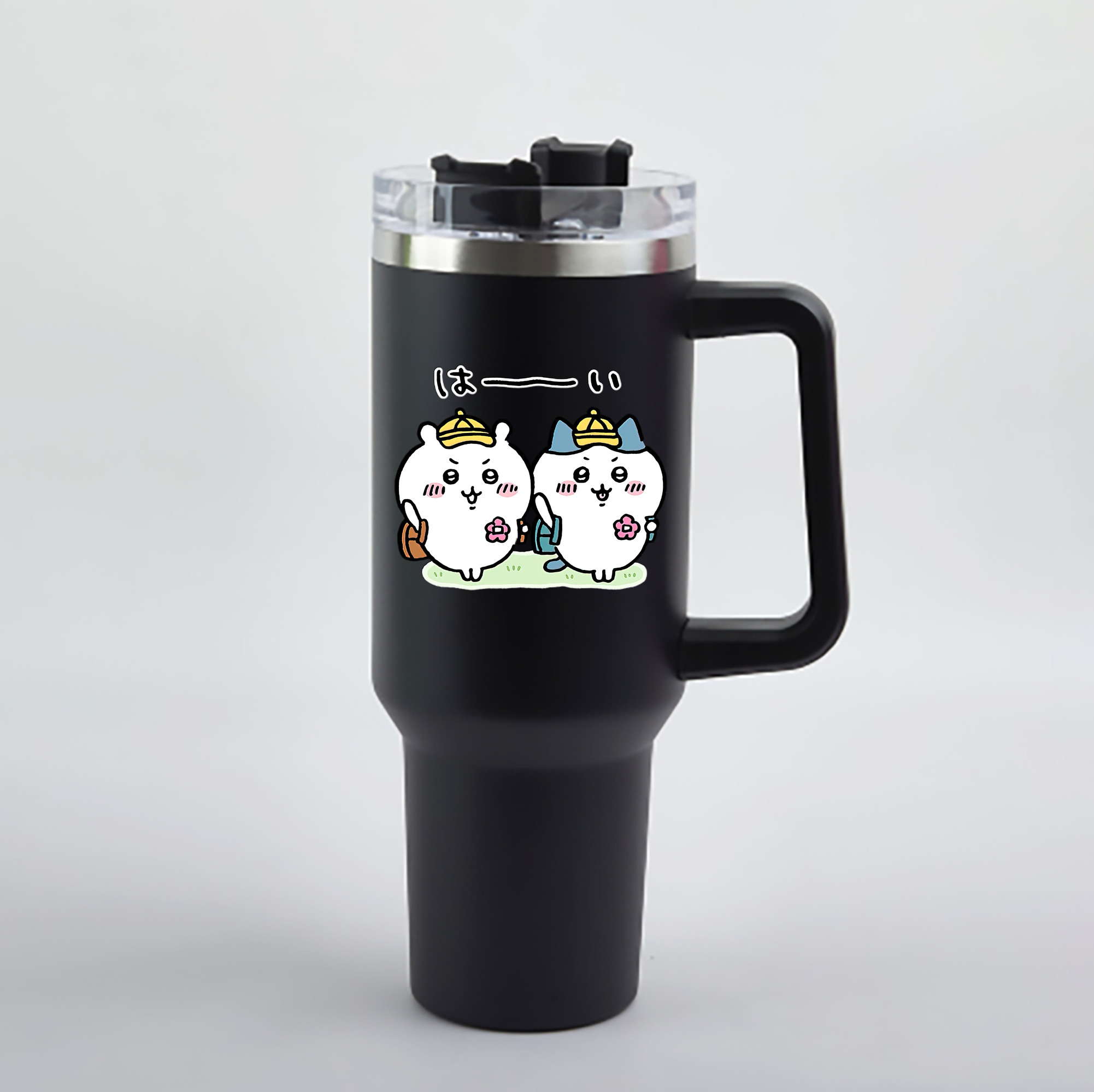 （画像用） ちいかわ ハチワレ Chii-kawa hachiware 1200mL車用タンブラー - クリスタルステッカー（プラスチックストロー付き）