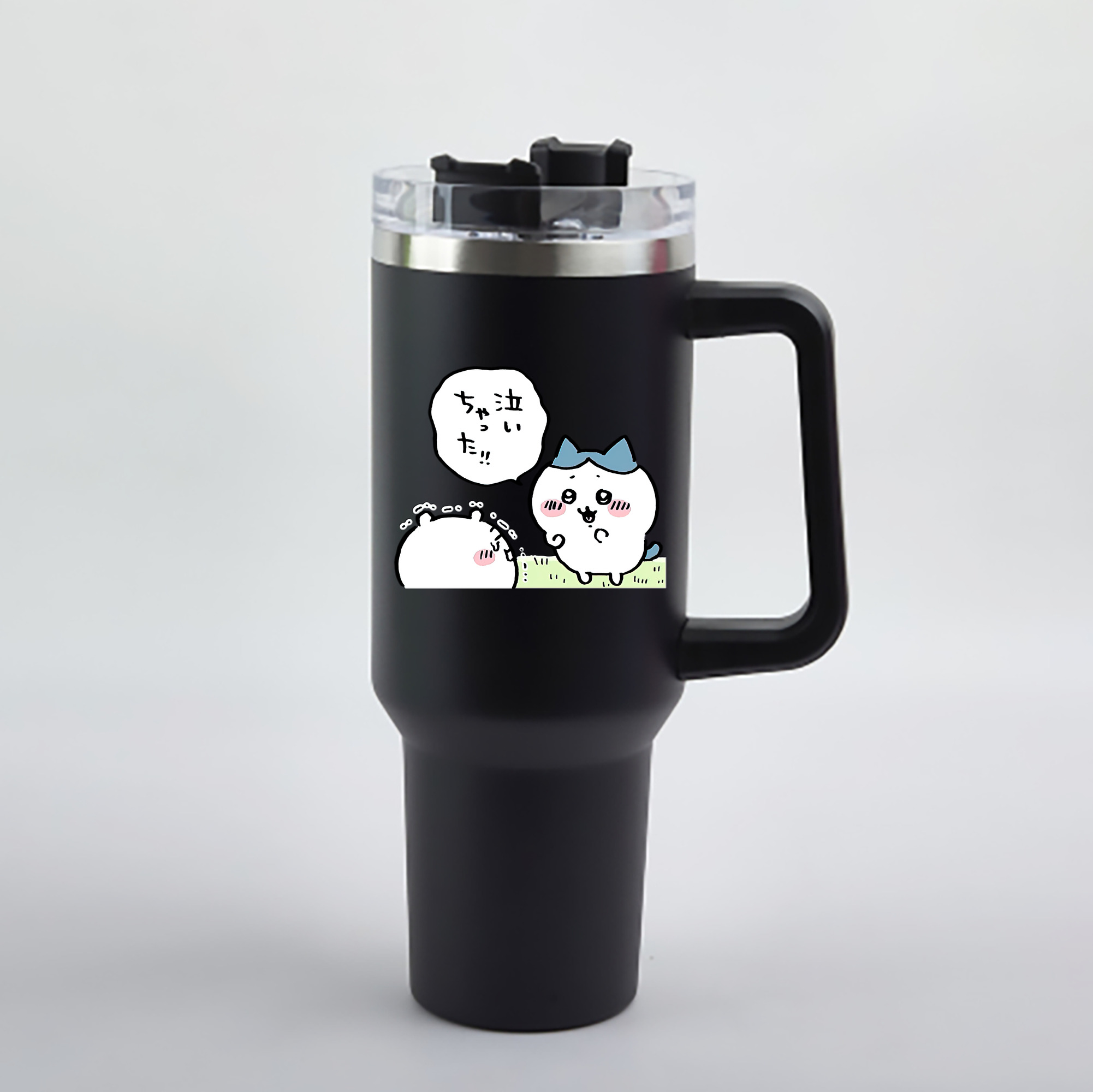 （画像用） ちいかわ ハチワレ Chii-kawa hachiware 1200mL車用タンブラー - クリスタルステッカー（プラスチックストロー付き）