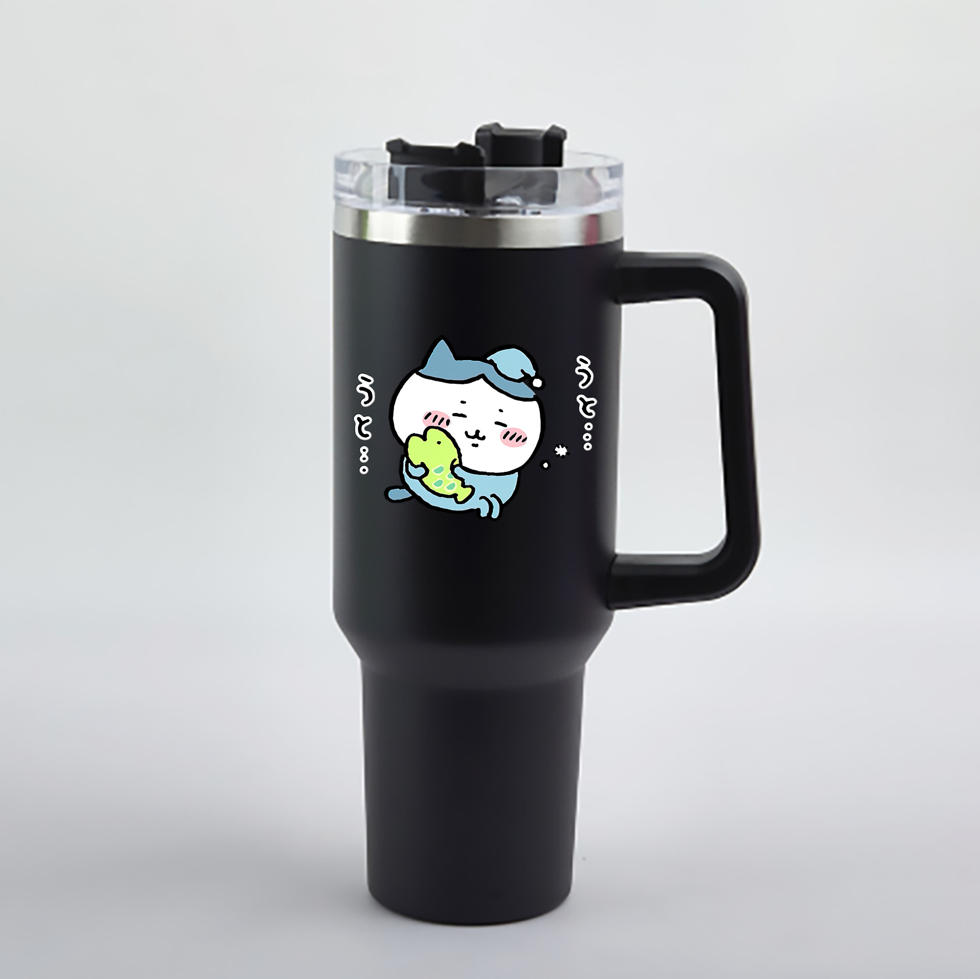（画像用） ちいかわ ハチワレ Chii-kawa hachiware 1200mL車用タンブラー - クリスタルステッカー（プラスチックストロー付き）