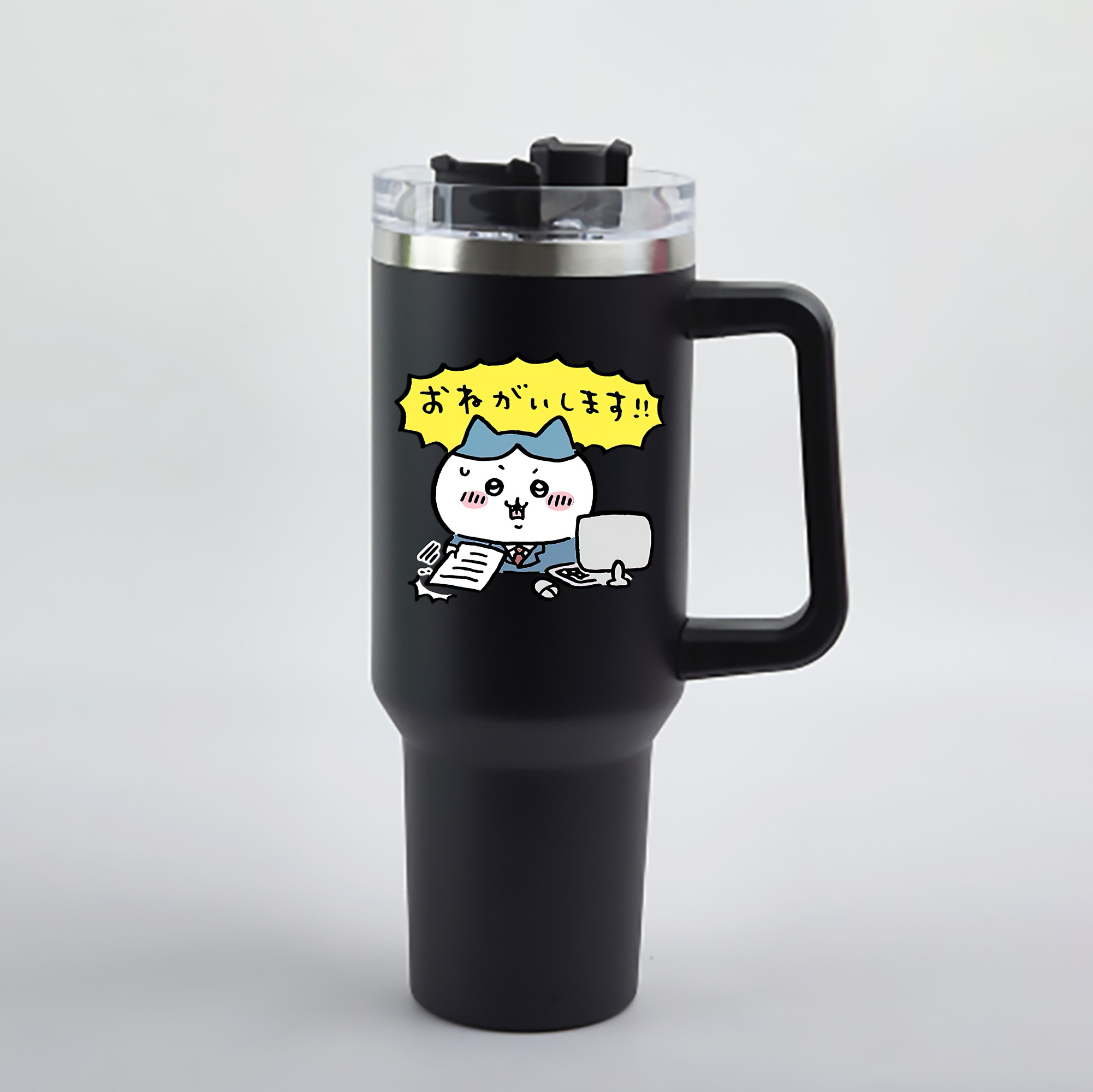 （画像用） ちいかわ ハチワレ Chii-kawa hachiware 1200mL車用タンブラー - クリスタルステッカー（プラスチックストロー付き）