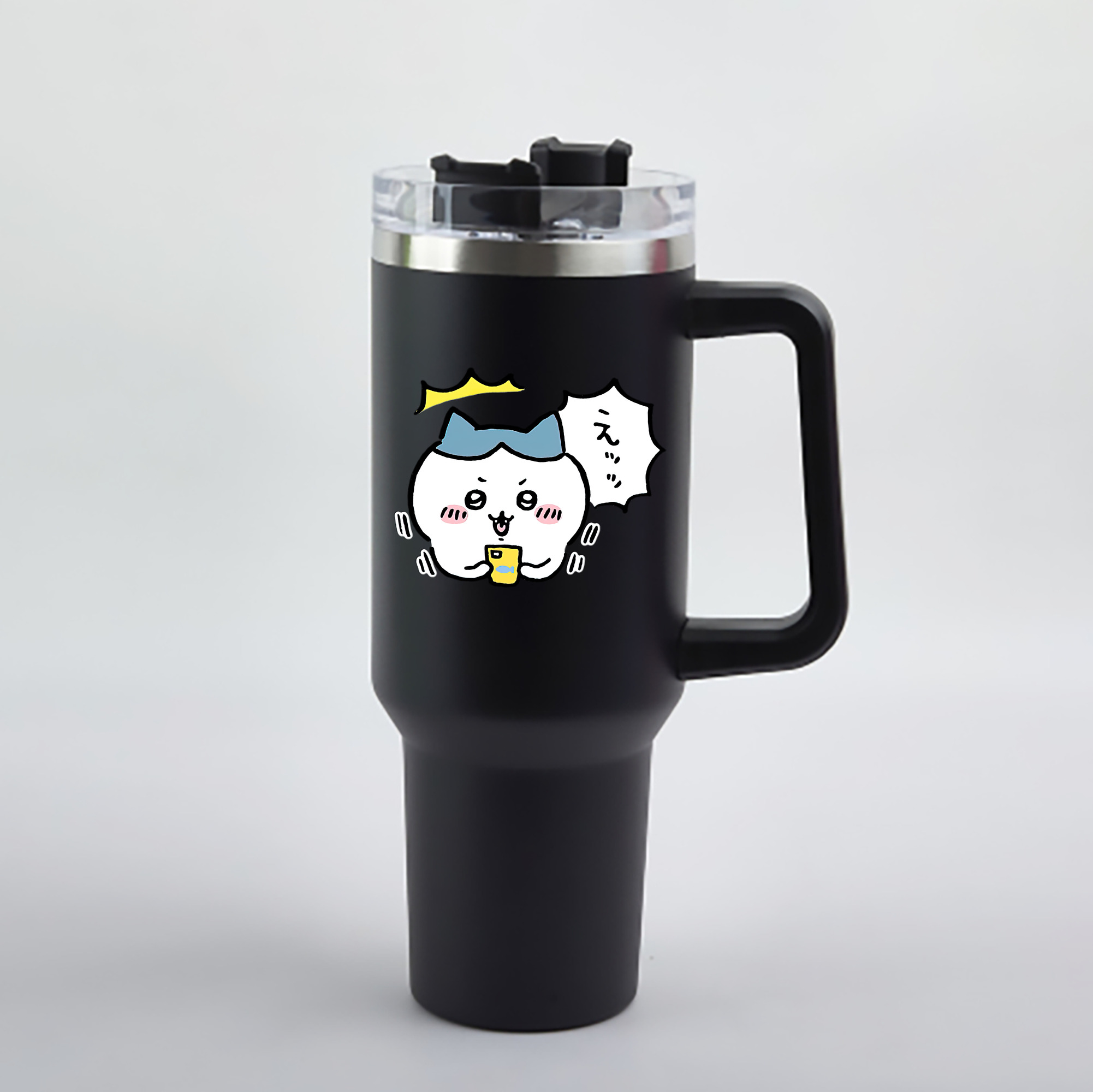 （画像用） ちいかわ ハチワレ Chii-kawa hachiware 1200mL車用タンブラー - クリスタルステッカー（プラスチックストロー付き）