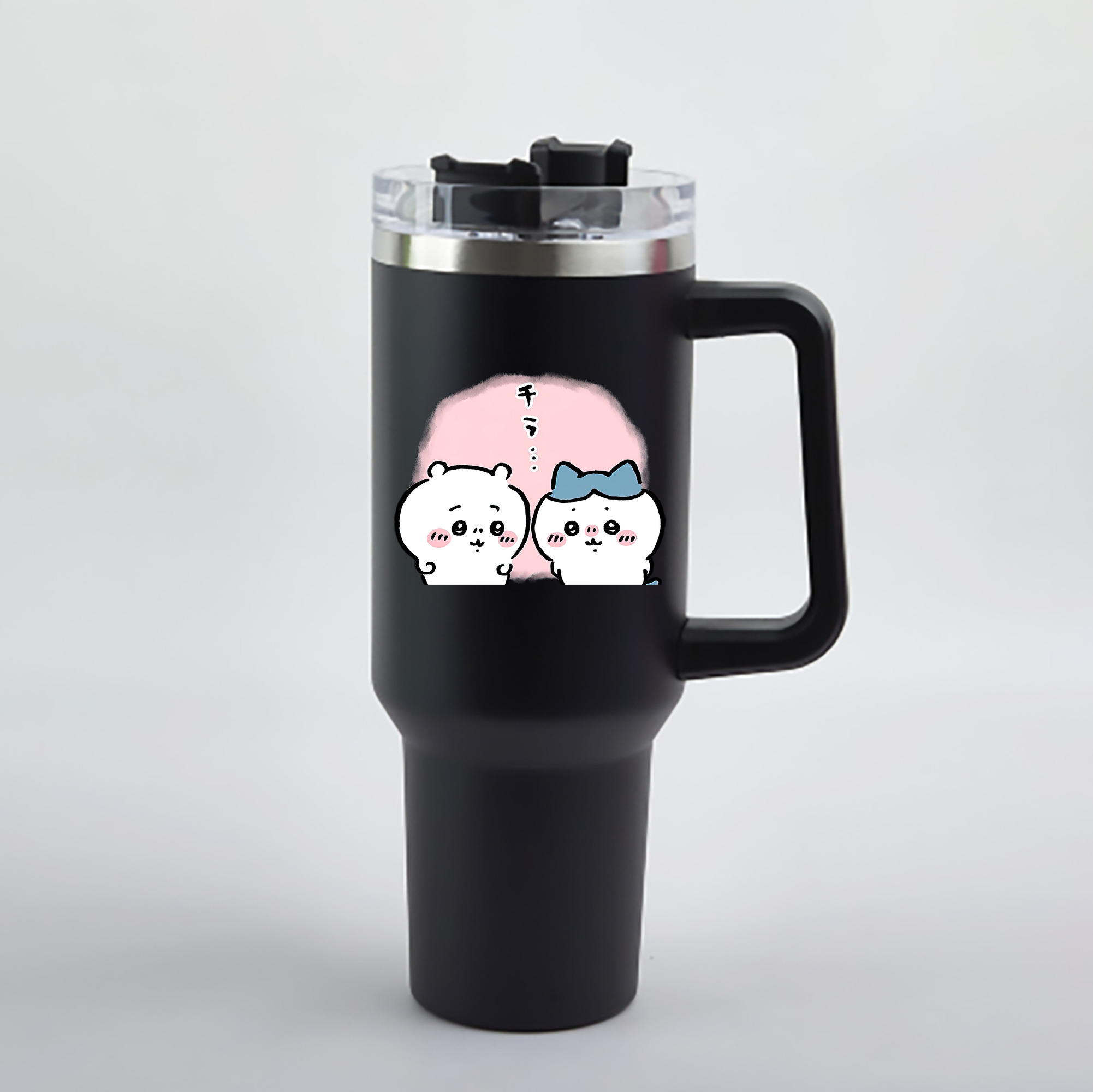 （画像用） ちいかわ ハチワレ Chii-kawa hachiware 1200mL車用タンブラー - クリスタルステッカー（プラスチックストロー付き）
