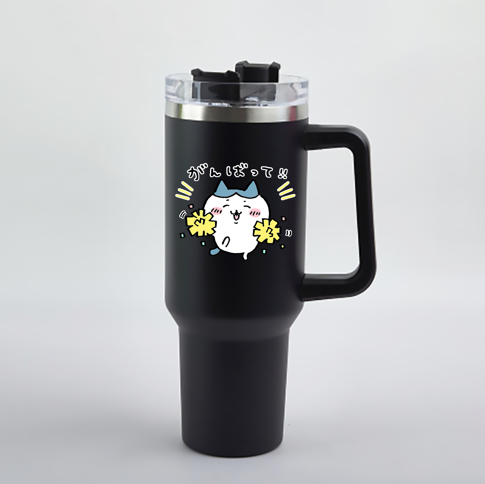 （画像用） ちいかわ ハチワレ Chii-kawa hachiware 1200mL車用タンブラー - クリスタルステッカー（プラスチックストロー付き）